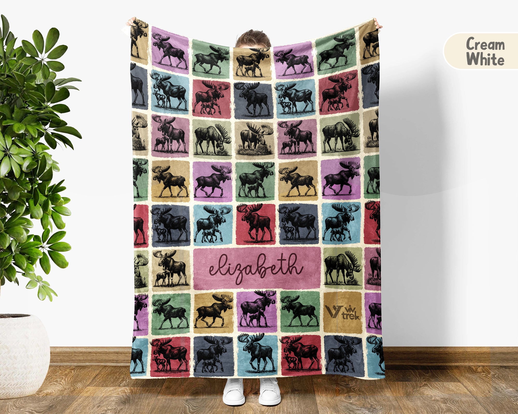 Personalized Name Moose Blanket, Retro Wildlife Throw for Nature Lovers