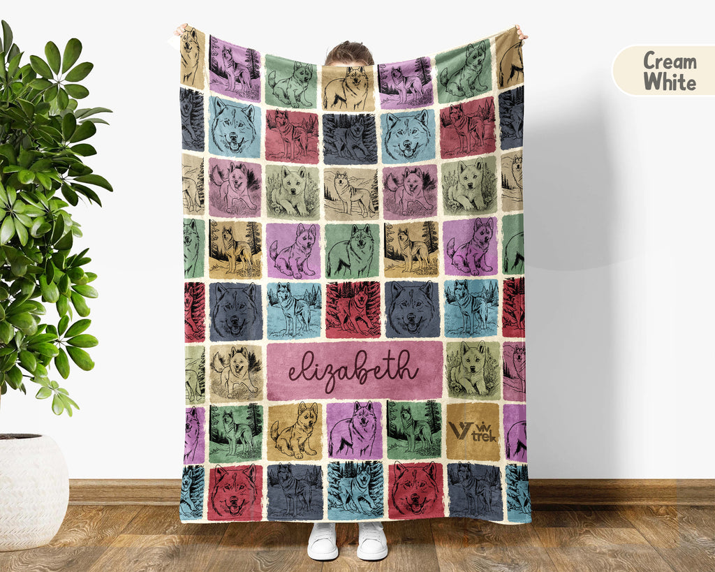 Personalized Name Husky Blanket – Cozy Vintage Throw for Dog Lovers