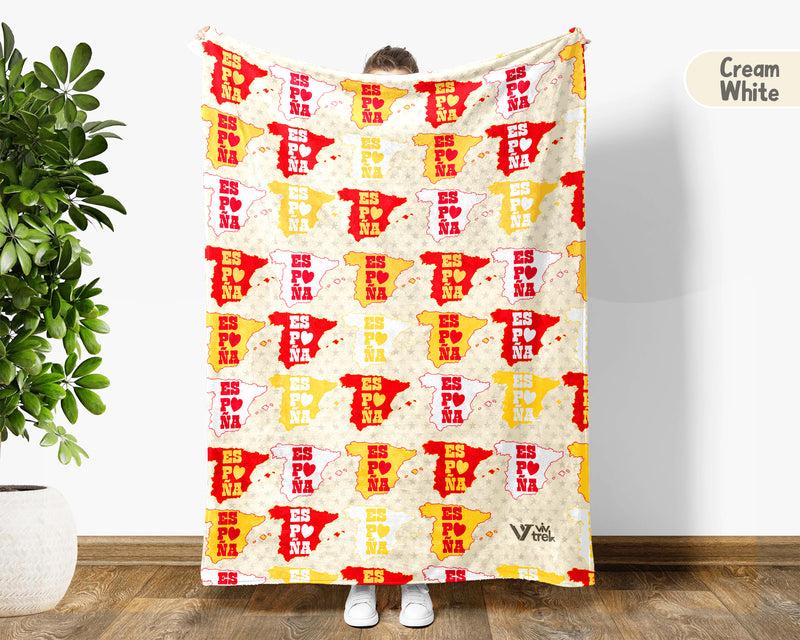 Retro Spain Blanket Throw with España Flag Design, Cozy Barcelona Madrid Inspired Decor, Europe Travel Lover Gift Blanket