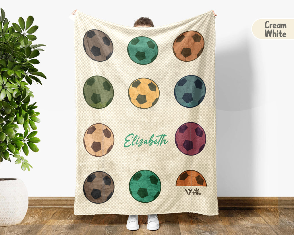 Custom Soccer Blanket, Vintage Personalized Name Soccer Throw for Boys and Girls, Unique Soccer Lover Gift, Cozy Sports Blanket