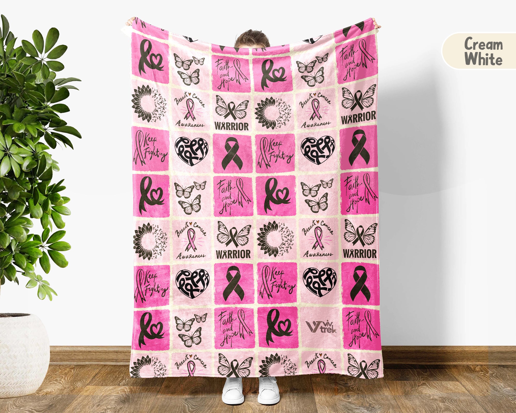 Breast Cancer Awareness Blanket for October, Cozy Pink Ribbon Throw for Patients, Battle Blanket For Caregivers & Family, Meaningful Support Gift