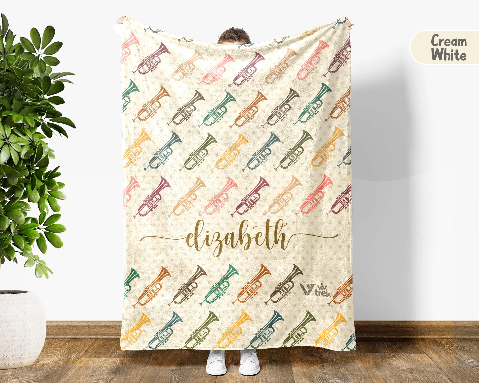 Personalized Trumpet Blanket – Custom Name Cozy Throw for Music Lovers