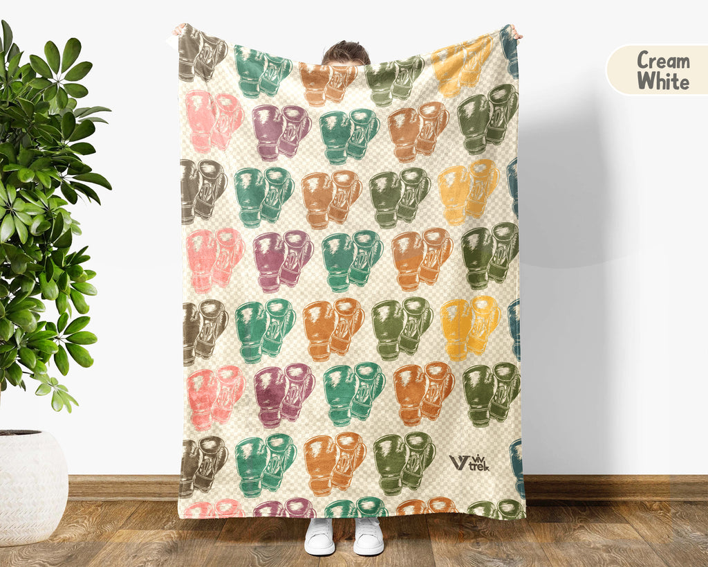 Retro Boxing Lover Blanket Cozy Sports Throw for Athletes Soft Gloves Design Fleece Blanket Unique Fitness Gift Decor