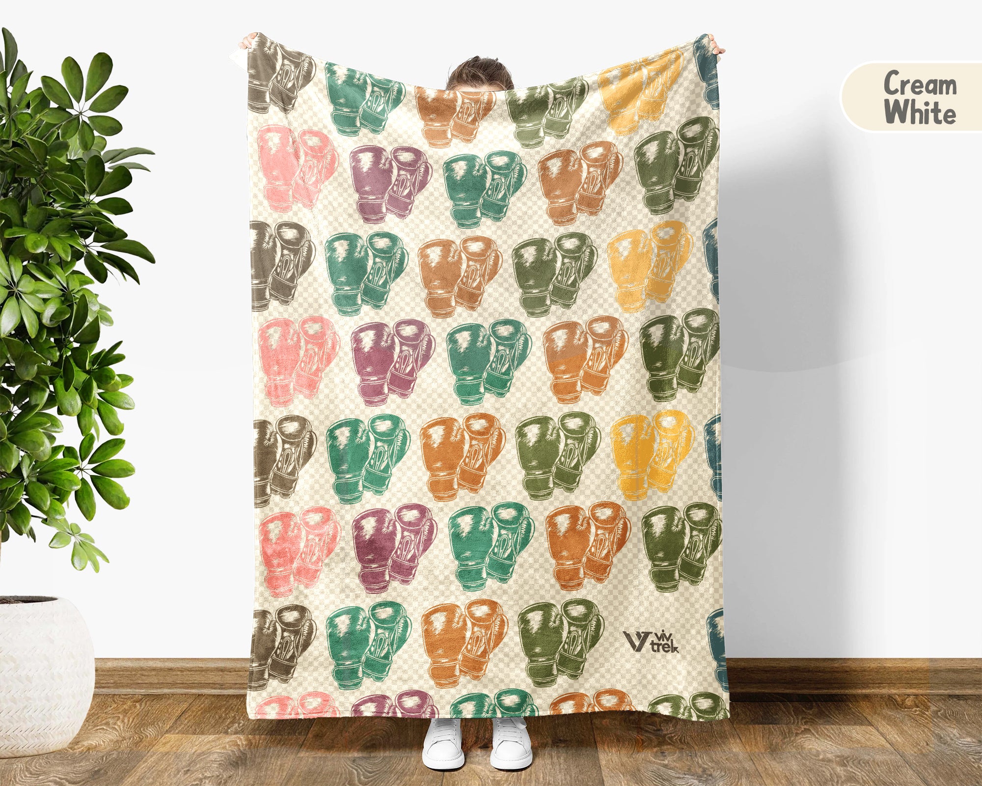 Retro Boxing Lover Blanket Cozy Sports Throw for Athletes Soft Gloves Design Fleece Blanket Unique Fitness Gift Decor