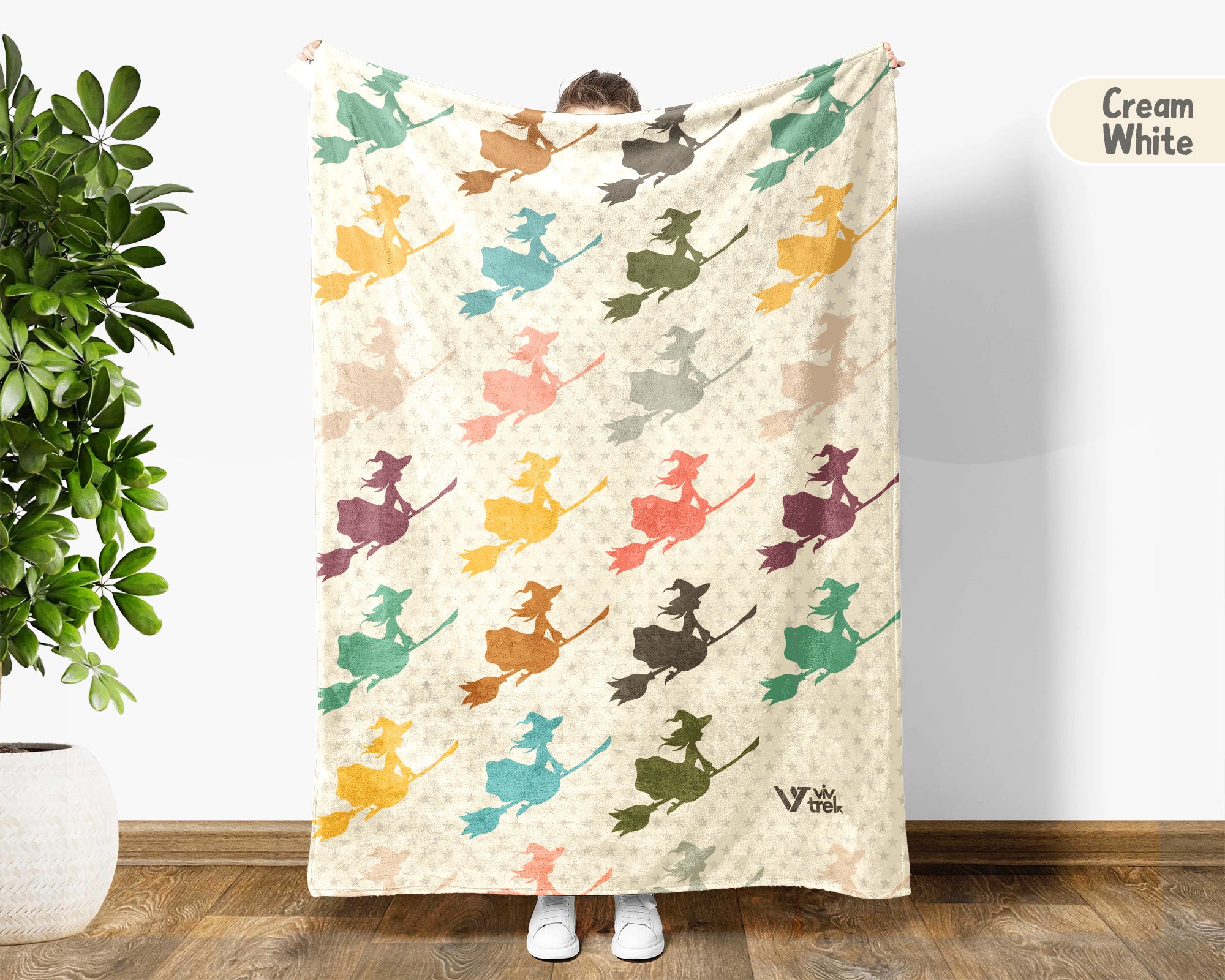 Retro Witch Blanket for Spooky Decor, Cozy Halloween Throw Gift with Magical Gothic Autumn Style