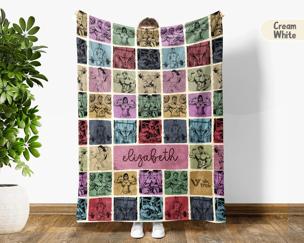 Personalized Bodybuilding Blanket Custom Name Fitness Throw, Cozy Gym Lover Gift, Sporty Home Decor for Men and Women