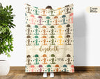 Custom Name Retro Space Blanket, Personalized Astronomy Galaxy Throw for Planet Rocket Star Adventure Lovers Decor