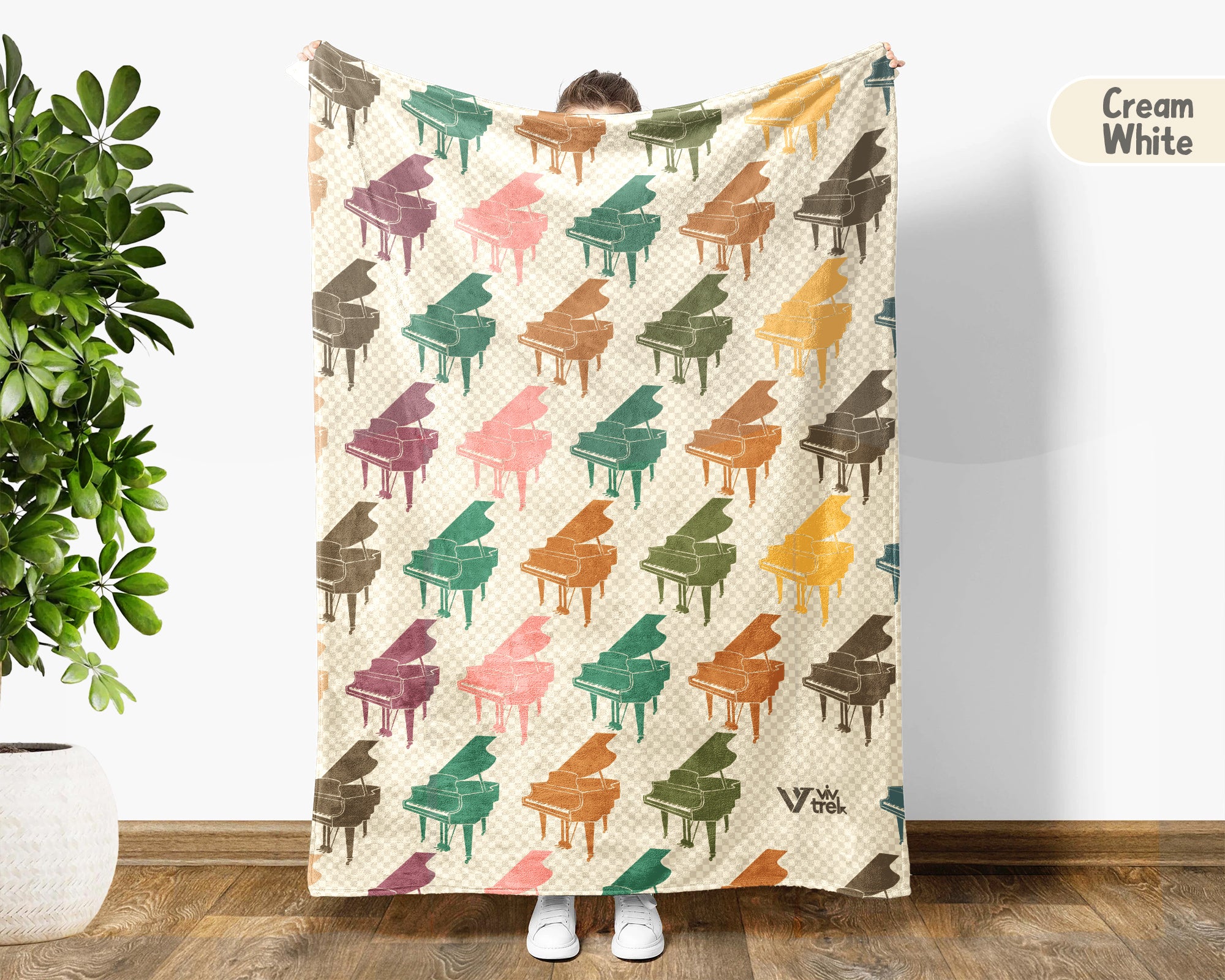 Retro Grand Piano Blanket Cozy Musician Throw Vintage Style Music Note Blanket Piano Lover Gift Home Decor Idea for Couch Bedroom