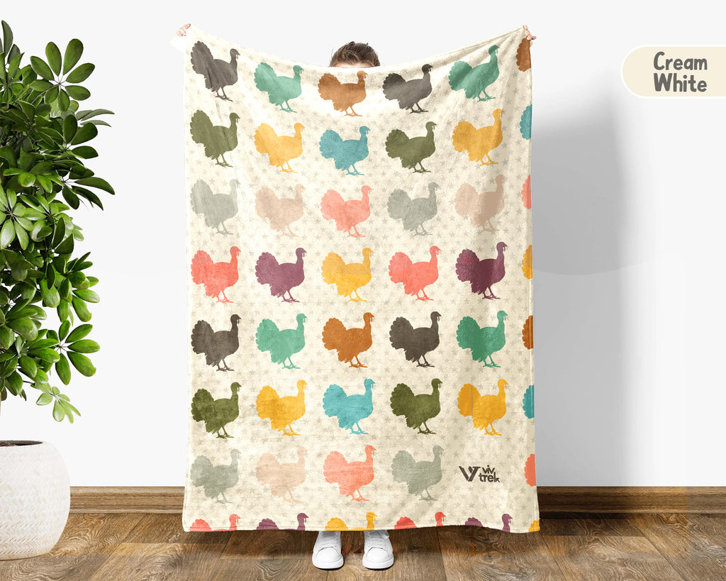 Retro Turkey Blanket for Fall Decor, Cozy Thanksgiving Throw Gift with Rustic Harvest Seasonal Style