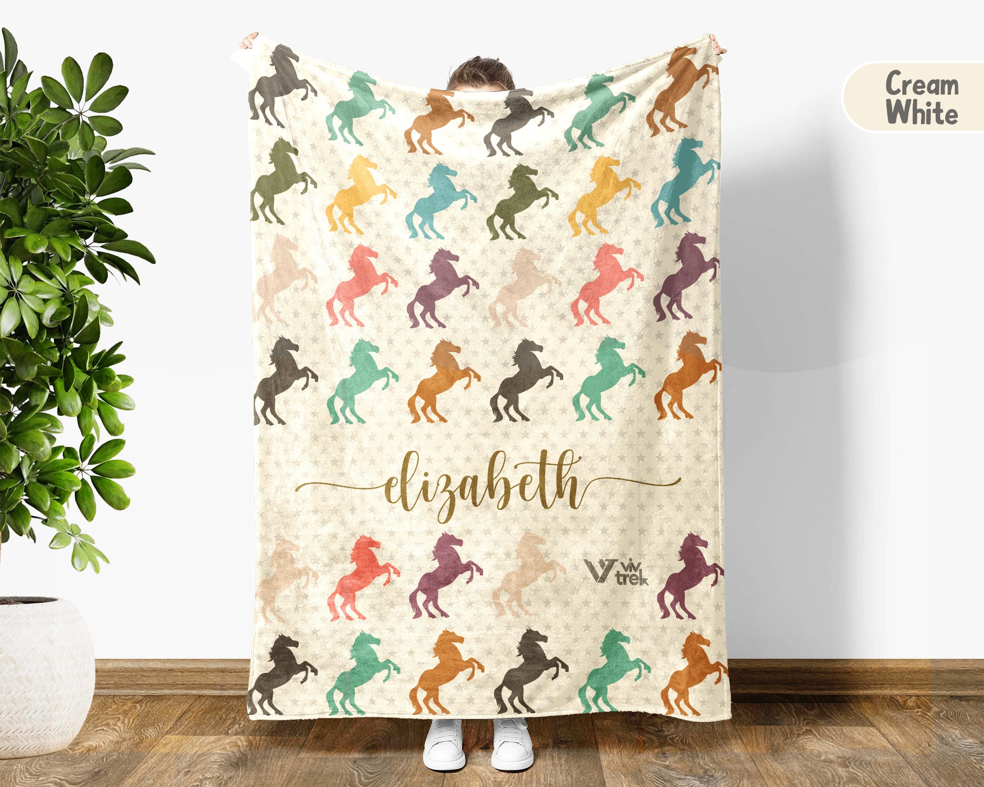 Custom Name Horse Throw Blanket – Personalized Gift for Horse Lovers