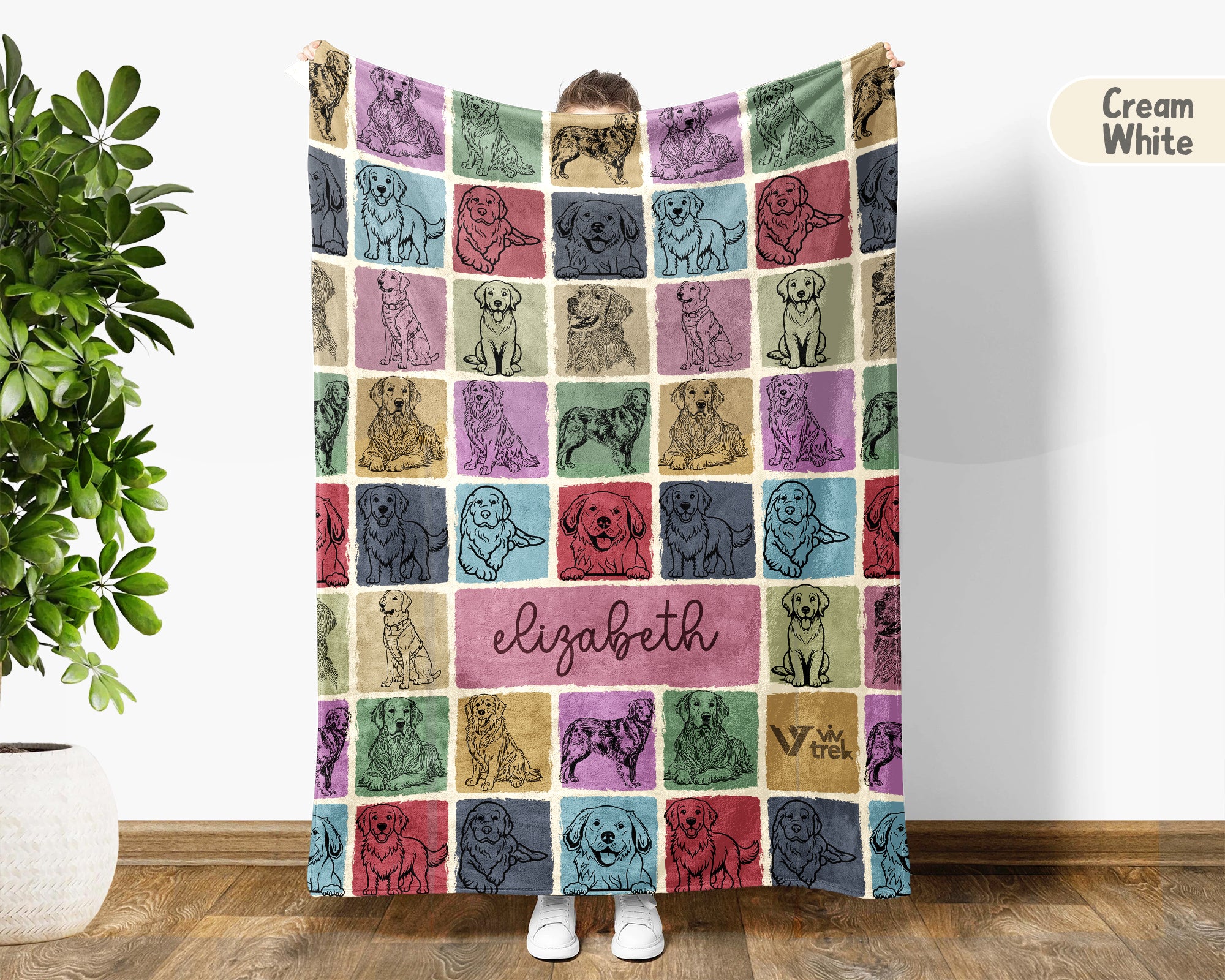 Custom Golden Retriever Blanket Personalized Name Dog Lover Throw Vintage Retro Canine Cozy Fleece Gift Soft Home Decor Sofa Accent