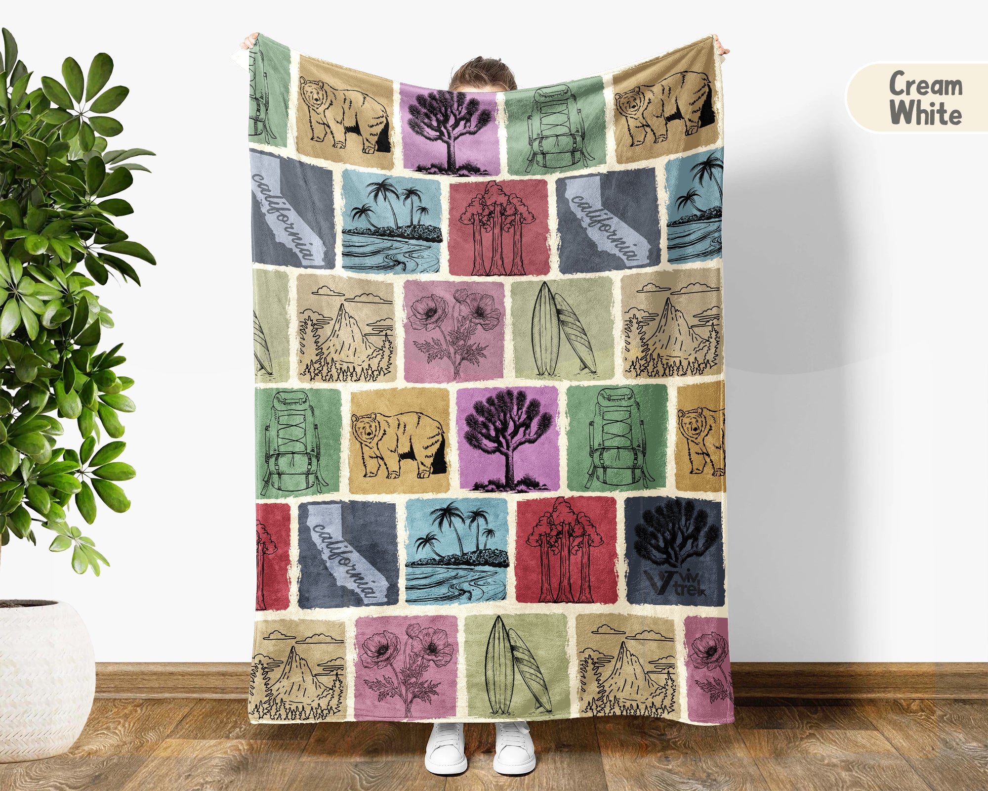 Retro California State Blanket, Patriotic 4th of July Throw, Vintage CA Decor, American Inspired Cozy Gift Blanket