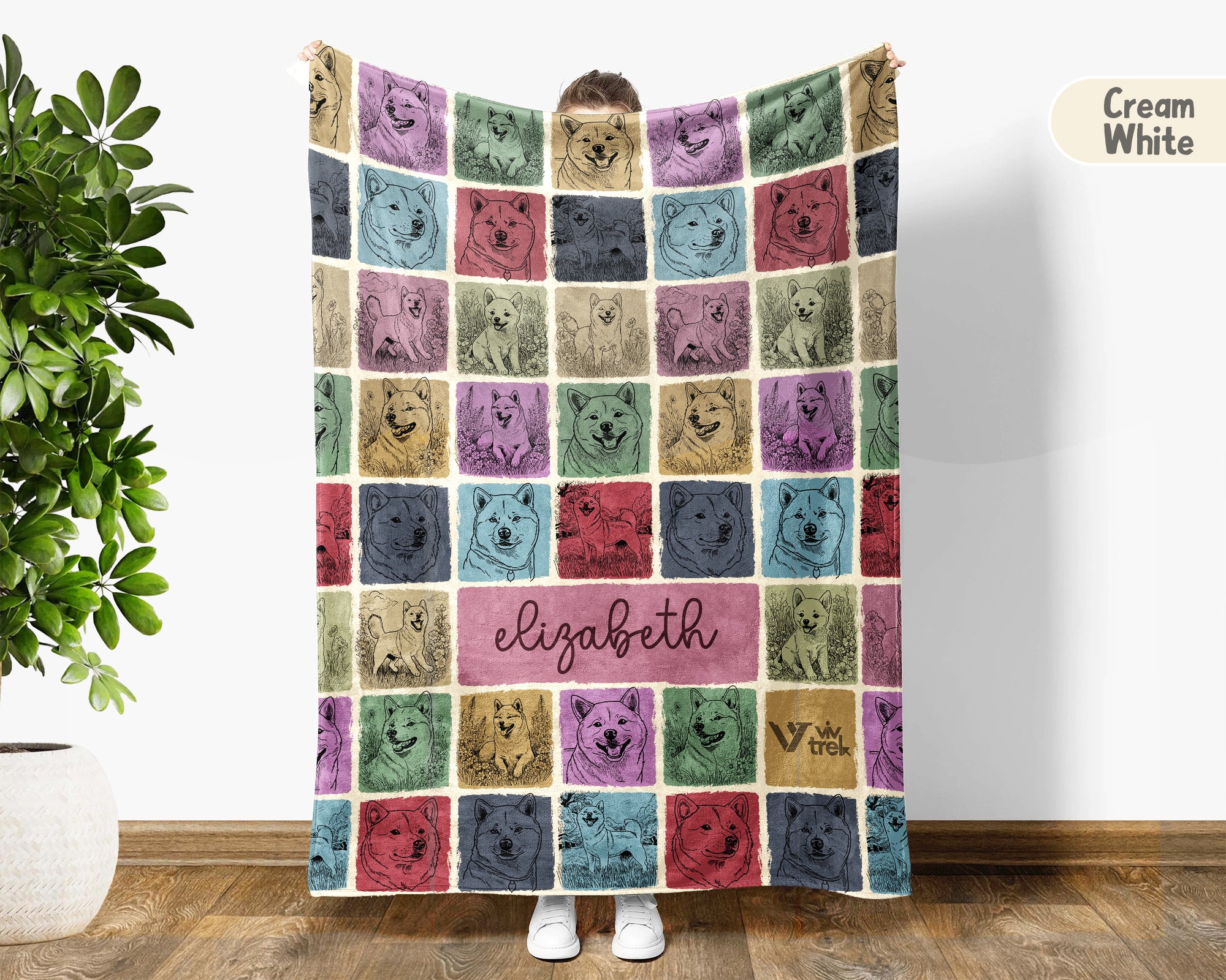 Custom Shiba Inu Blanket Personalized Name Vintage Dog Lover Throw Cozy Pet Gift Cute Dog Breed Home Decor Blanket