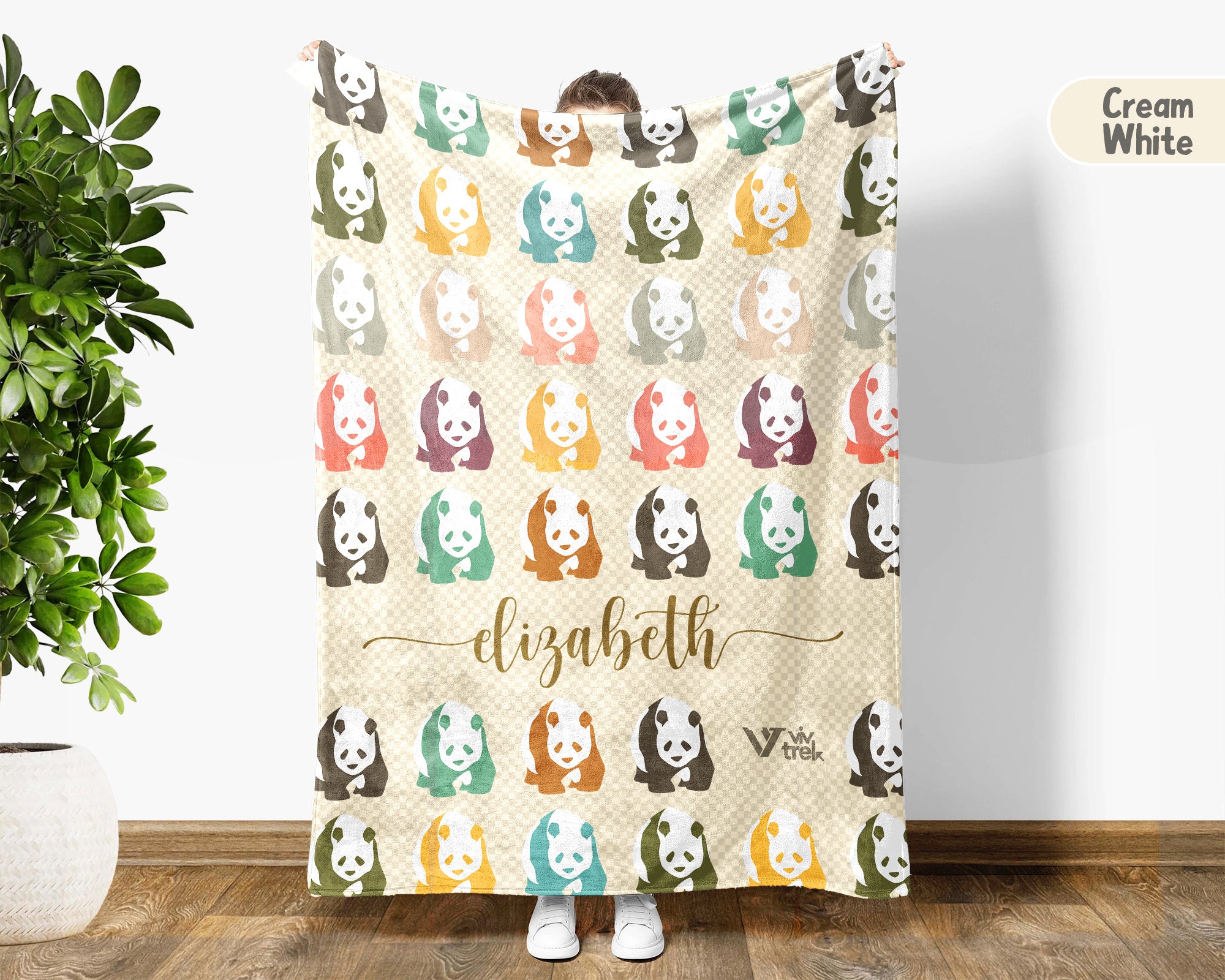 Custom Name Retro Panda Blanket, Personalized Cute Animal Throw for Panda Lover Bedroom Decor and Cozy Gift Ideas