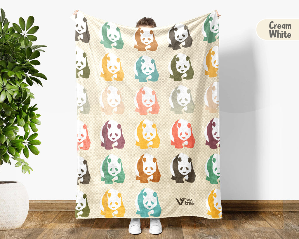 Retro Panda Blanket for Cute Animal Lovers, Cozy Wildlife Throw Gift with Panda Inspired Decorative Style