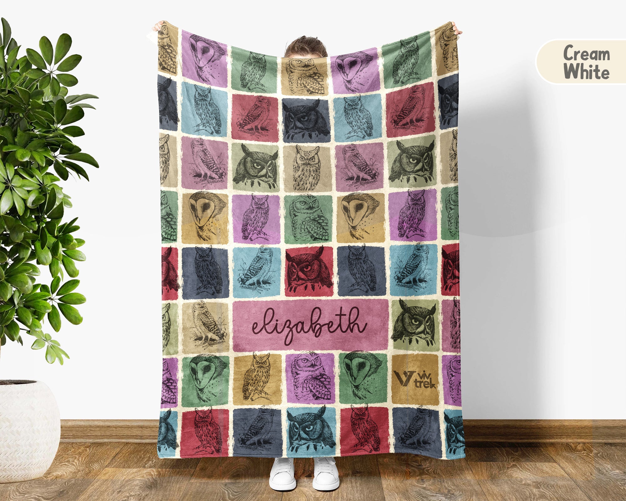 Custom Owl Lover Blanket Personalized Name Retro Bird Throw Cozy Forest Animal Fleece Gift Rustic Wildlife Home Decor Accent Piece