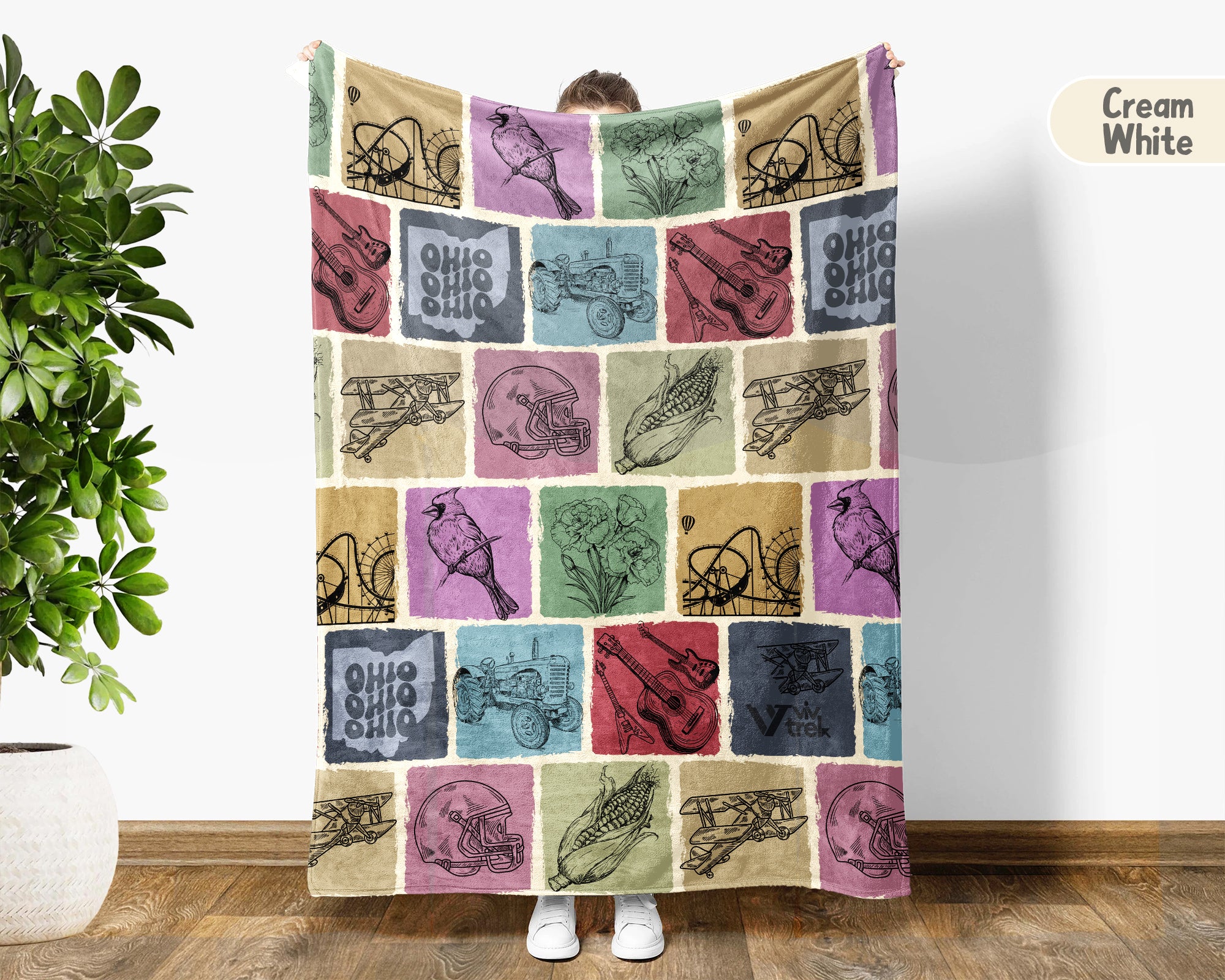 Retro Ohio Blanket, Cozy Ohio Home Decor Throw, 4th of July Patriotic Gift, Vintage OH Lover Fleece, American Flag Inspired Gift