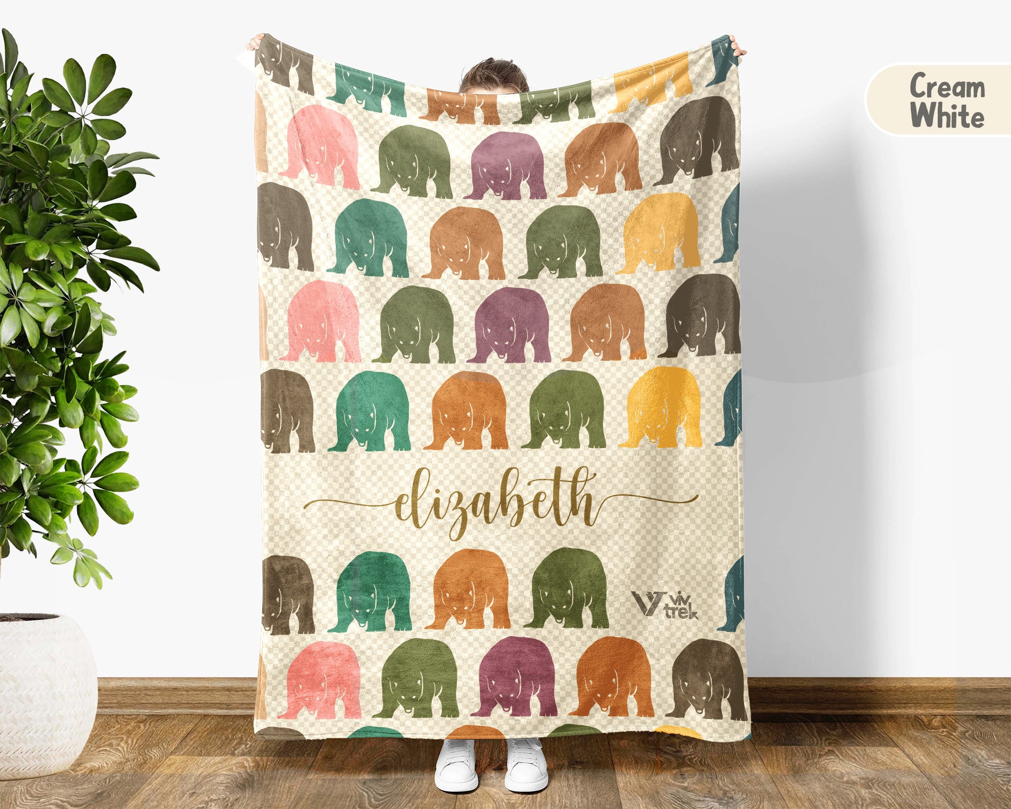 Personalized Polar Bear Blanket with Custom Name Vintage Arctic Animal Throw Cozy Winter Gift Wildlife Lover Home Decor