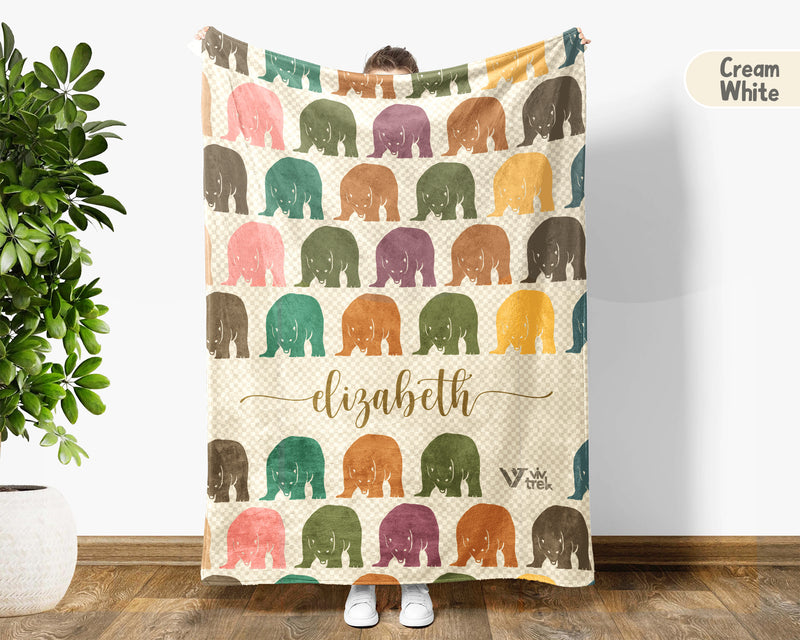 Personalized Polar Bear Blanket with Custom Name Vintage Arctic Animal Throw Cozy Winter Gift Wildlife Lover Home Decor