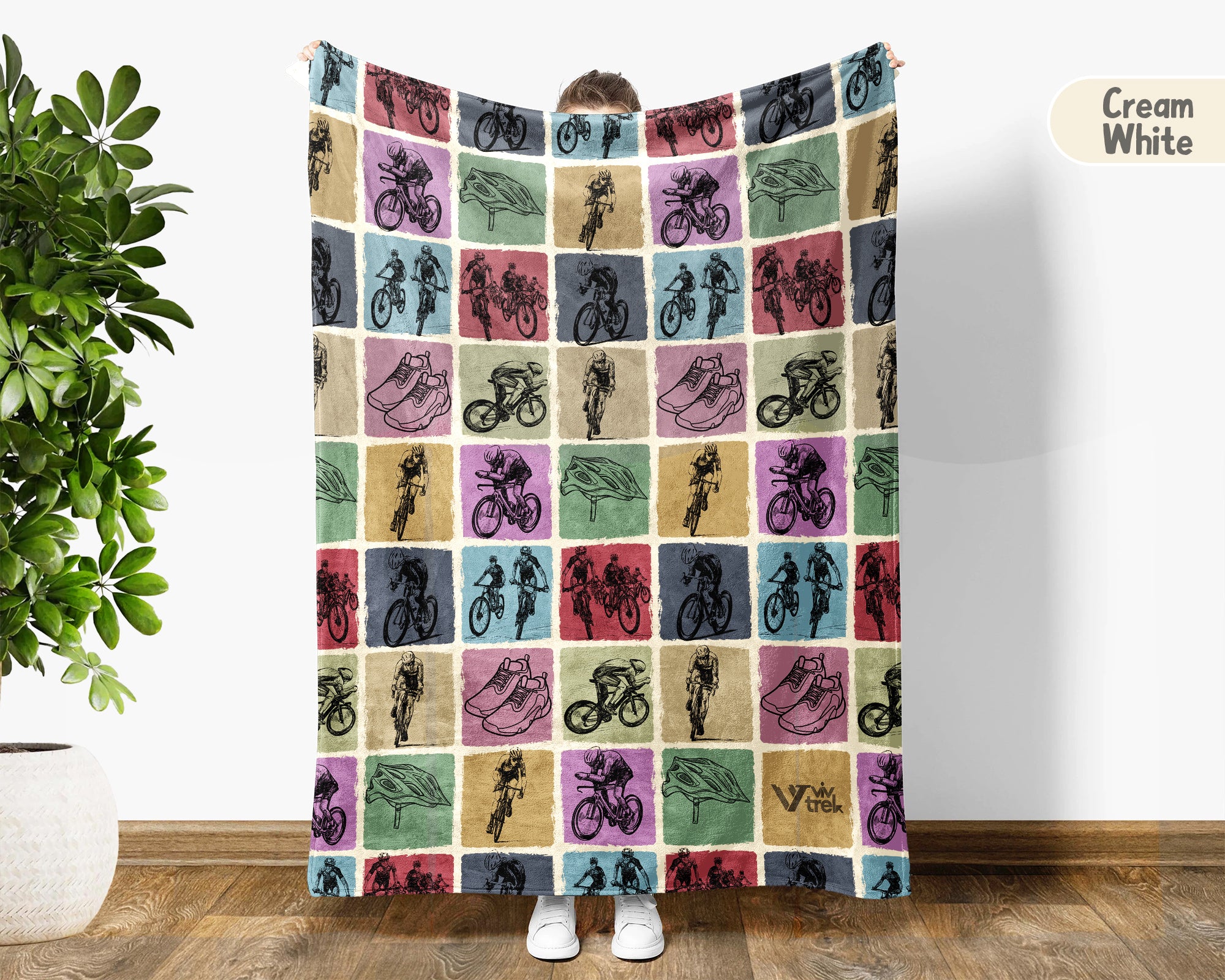Vintage Cycling Blanket for Bicycle Lovers and Mountain Bike Fans