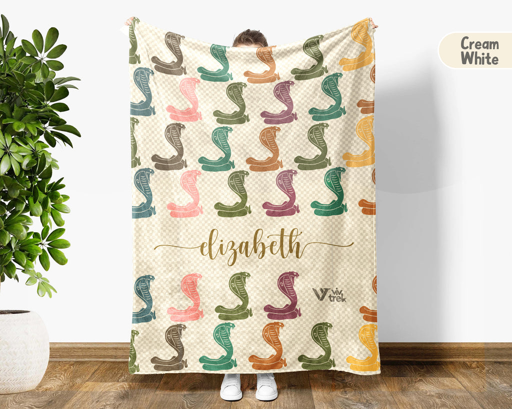 Personalized Snake Blanket Custom Name Cobra Design Retro Reptile Throw Cozy Wildlife Decor Unique Exotic Gift Home Accent