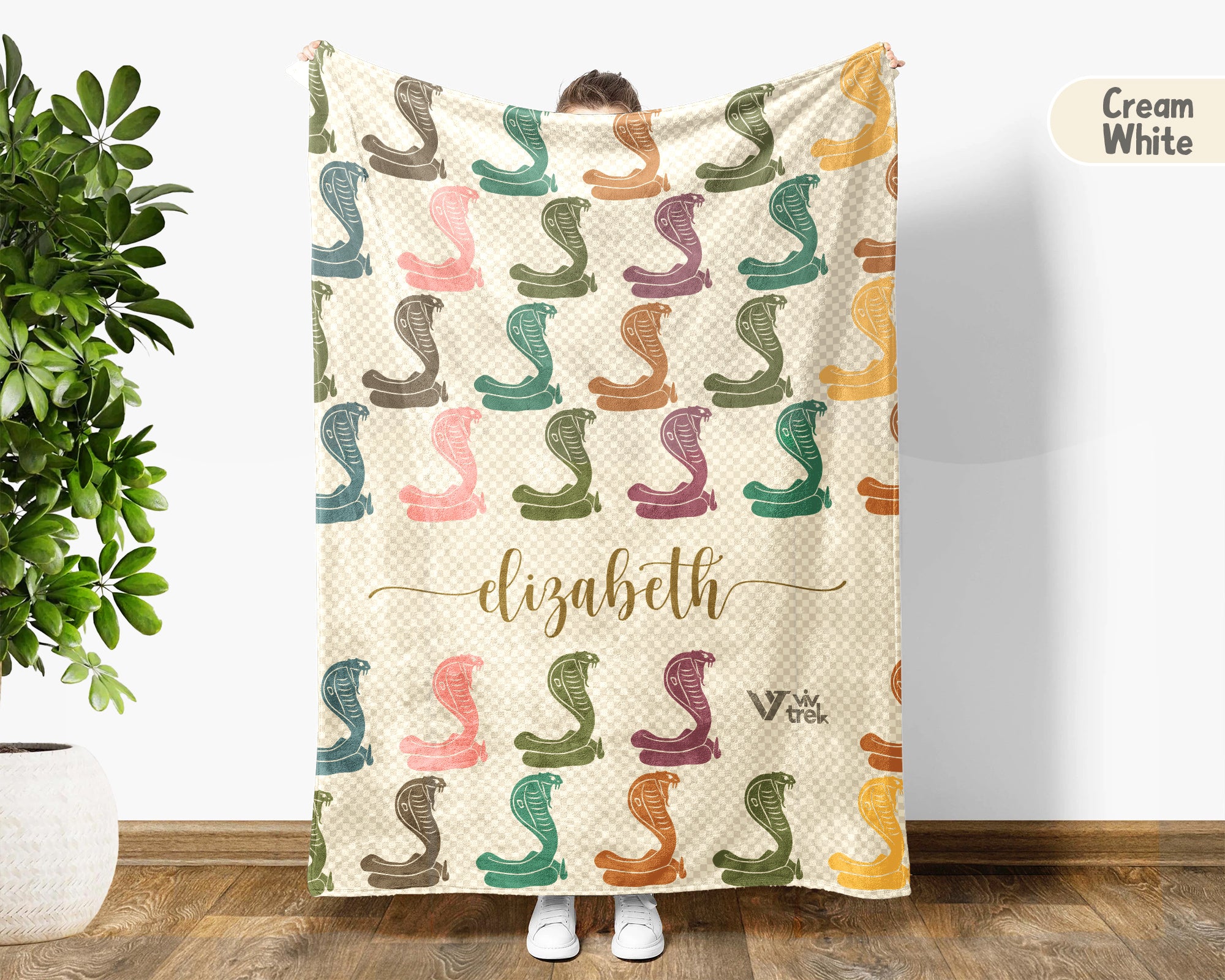 Personalized Snake Blanket Custom Name Cobra Design Retro Reptile Throw Cozy Wildlife Decor Unique Exotic Gift Home Accent