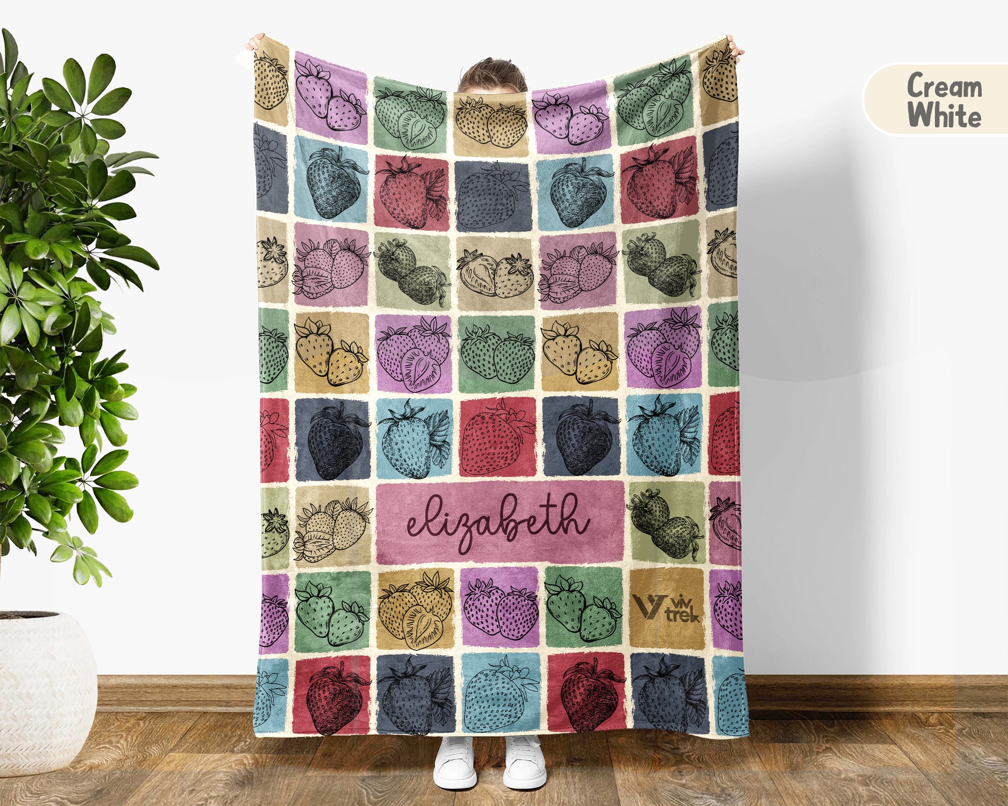 Personalized Name Strawberry Blanket, Retro Fruit Throw for Cozy Home Decor