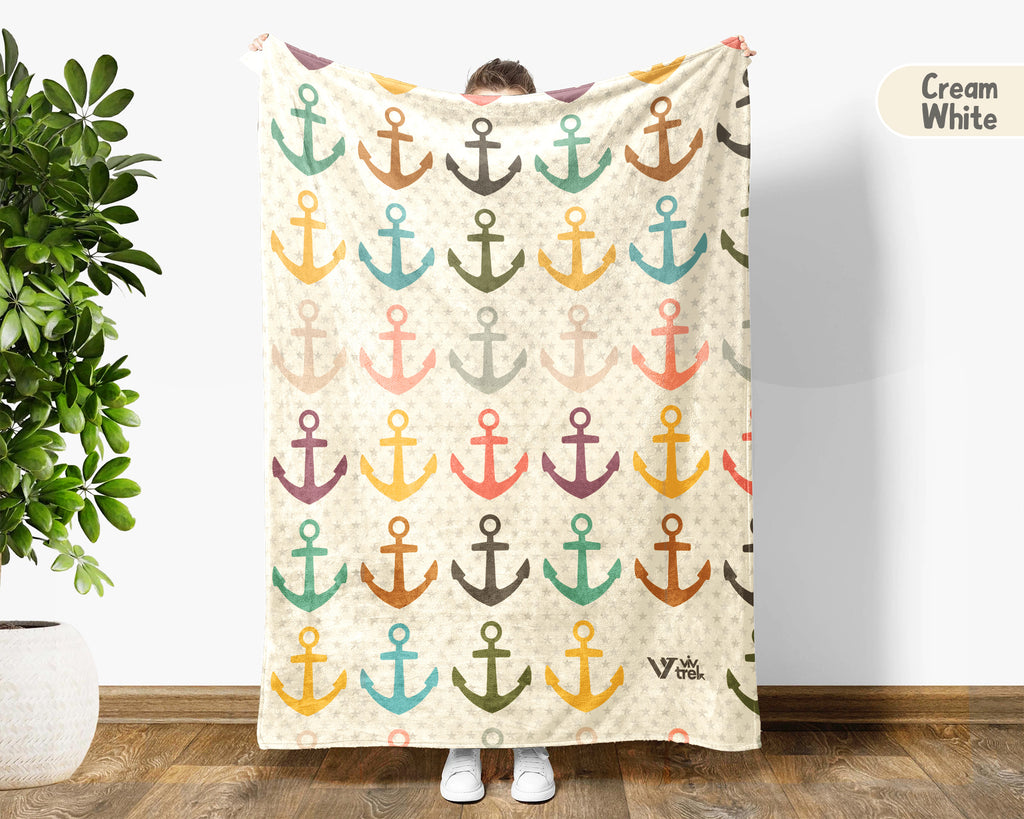 Retro Boat Anchor Blanket for Lake House Decor, Nautical Throw Gift for Sailors, Captains and Boating Fans