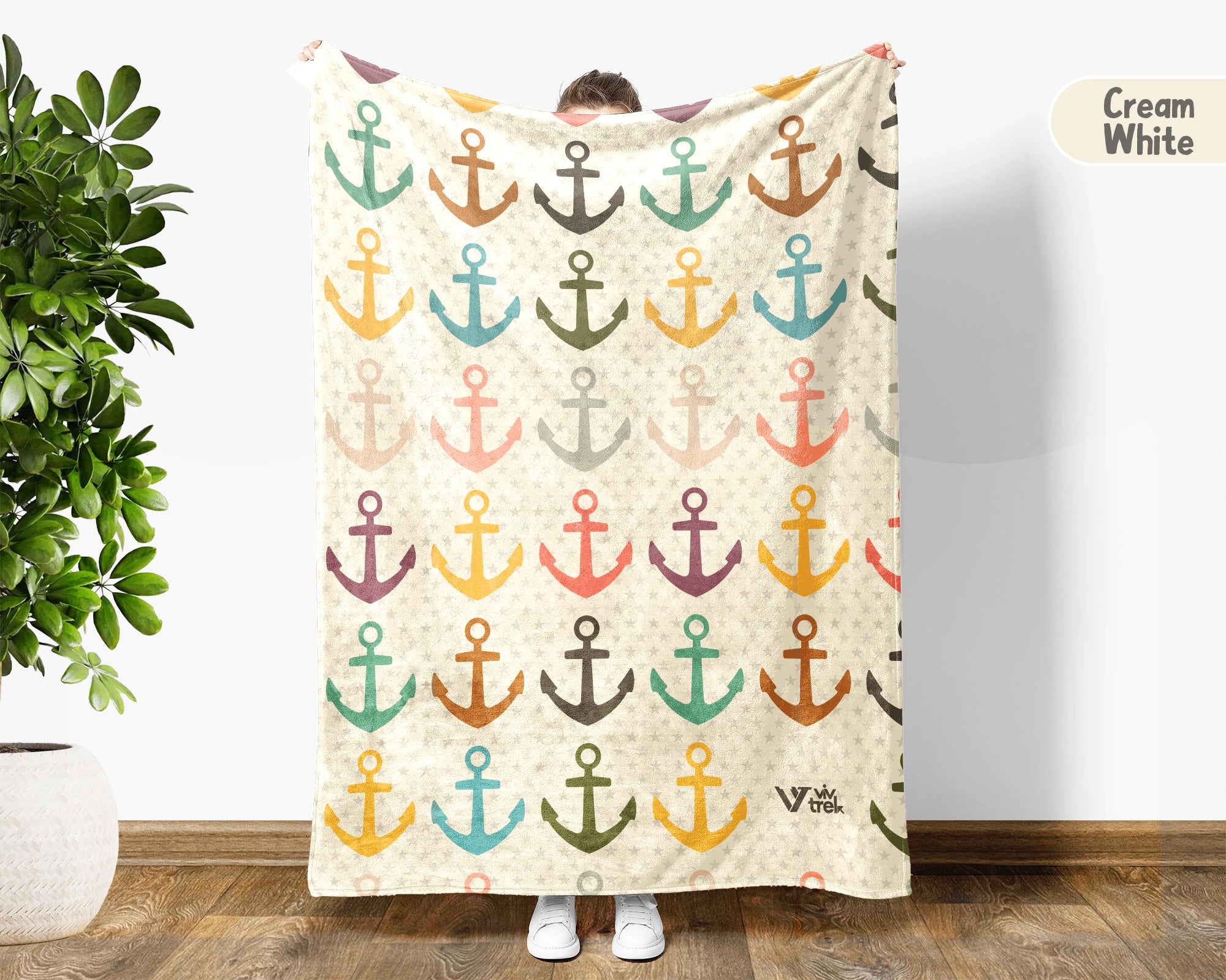 Retro Boat Anchor Blanket for Lake House Decor, Nautical Throw Gift for Sailors, Captains and Boating Fans