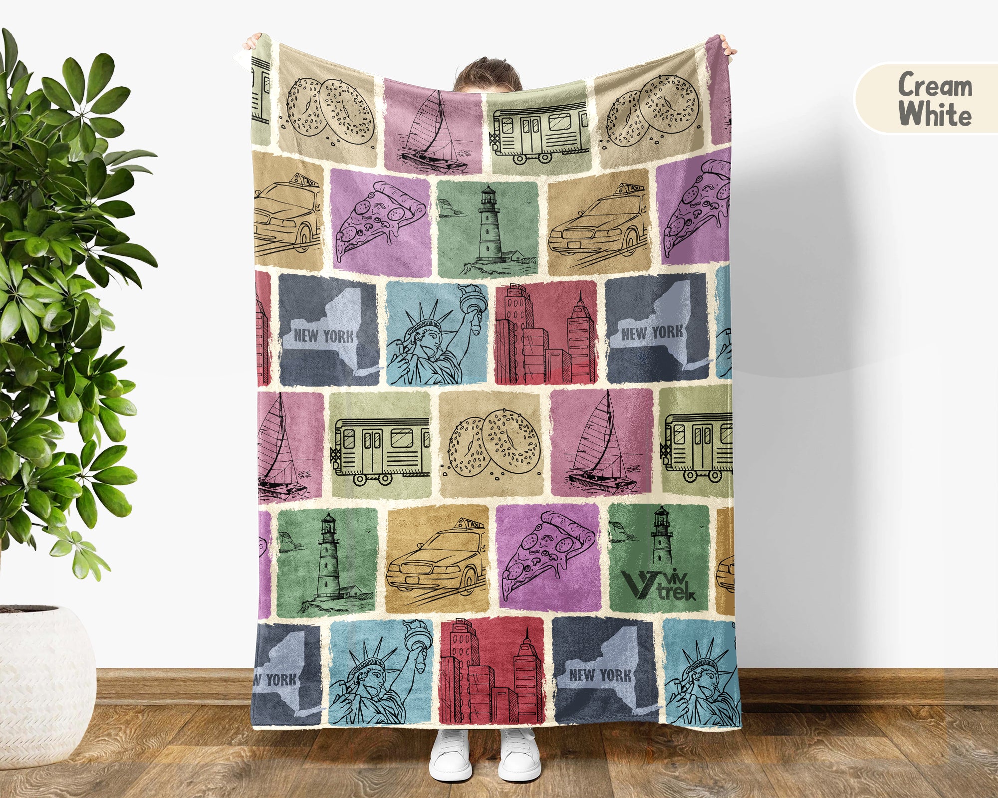 Retro New York State Blanket, 4th of July Patriotic Cozy Throw, Vintage NY Lover Fleece, Empire State Inspired American Home Gift