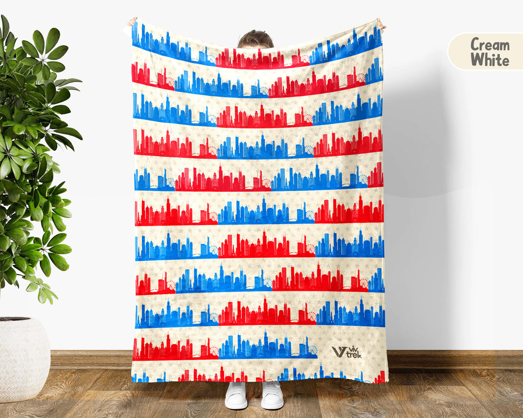 Retro Chicago City Map Blanket Throw, Cozy Windy City Decor, Skyline Design, Illinois Pride Gift, Urban Sofa Throw Blanket