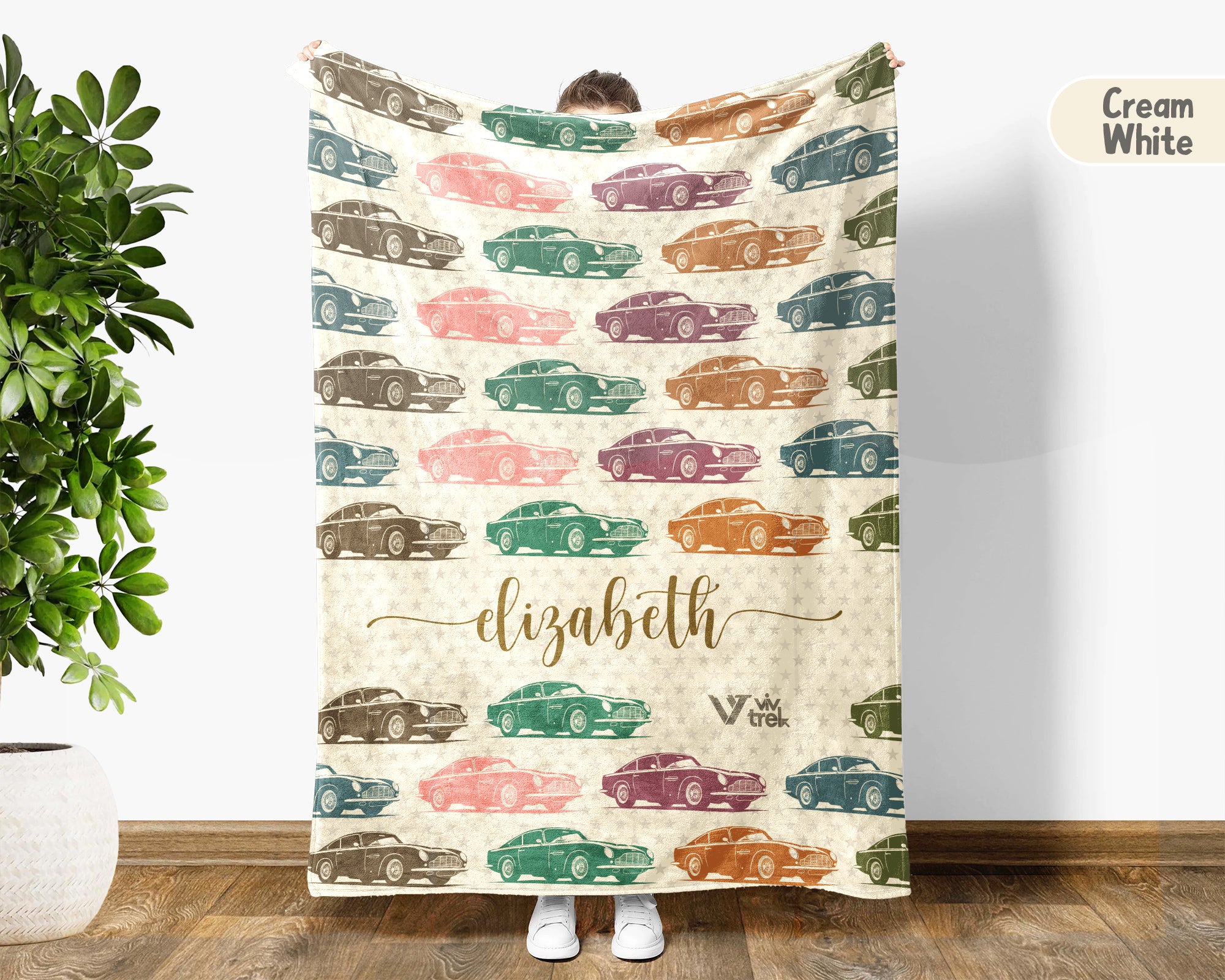 Custom Name Classic Car Blanket, Personalized Vintage Vehicle Throw, Cozy Garage Gift for Auto Enthusiasts