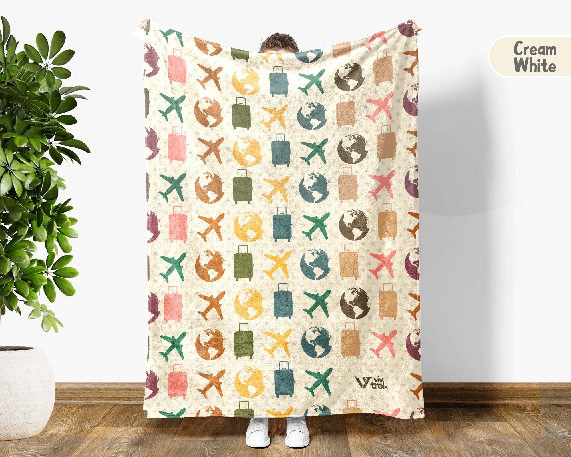 Retro Travel Lover Blanket, Vintage Wanderlust Throw for Cozy Adventure Decor and Explorer Gifts