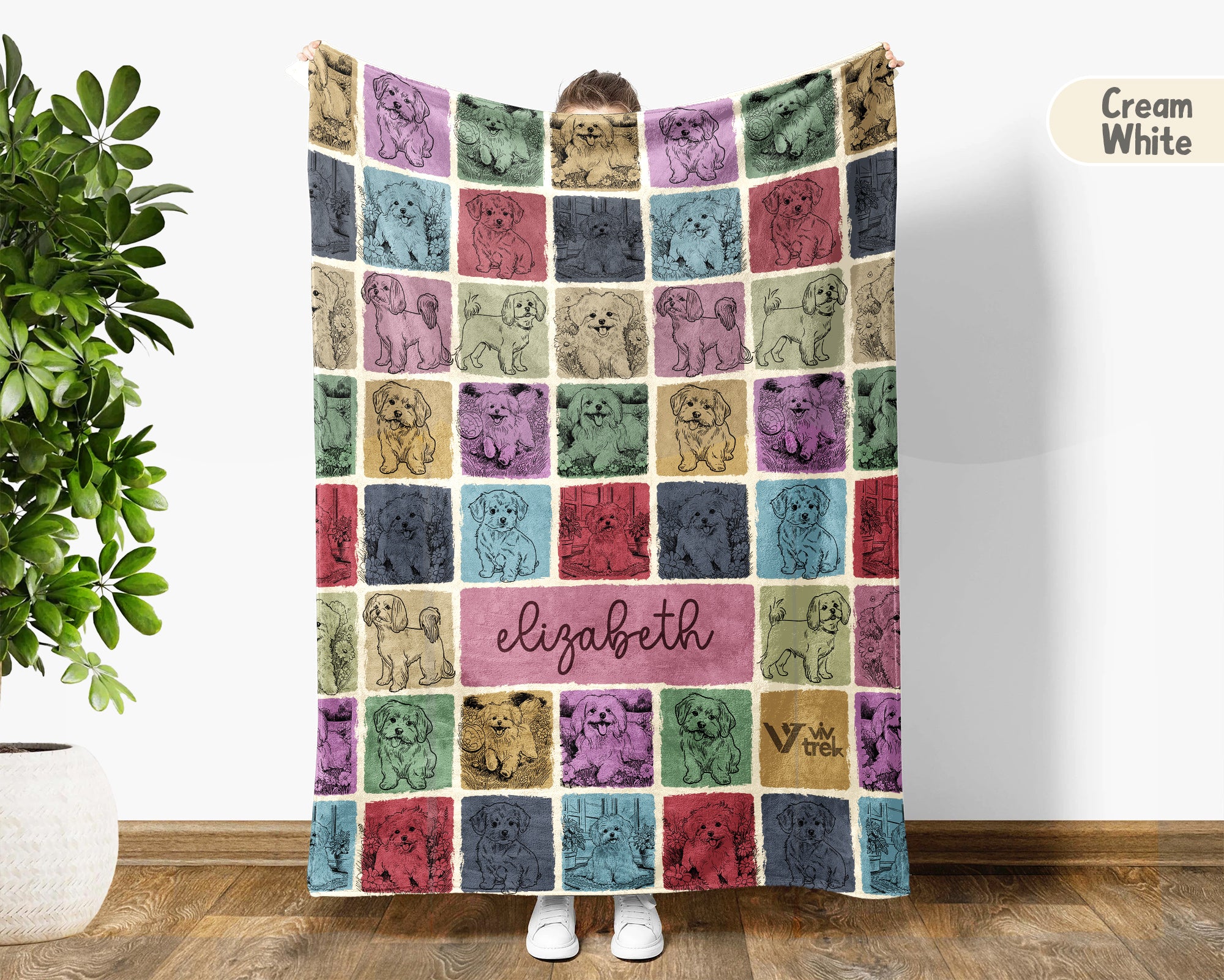 Personalized Name Maltese Dog Blanket, Custom Vintage Puppy Throw Gift for Pet Lovers and Cozy Breed Inspired Home Decor