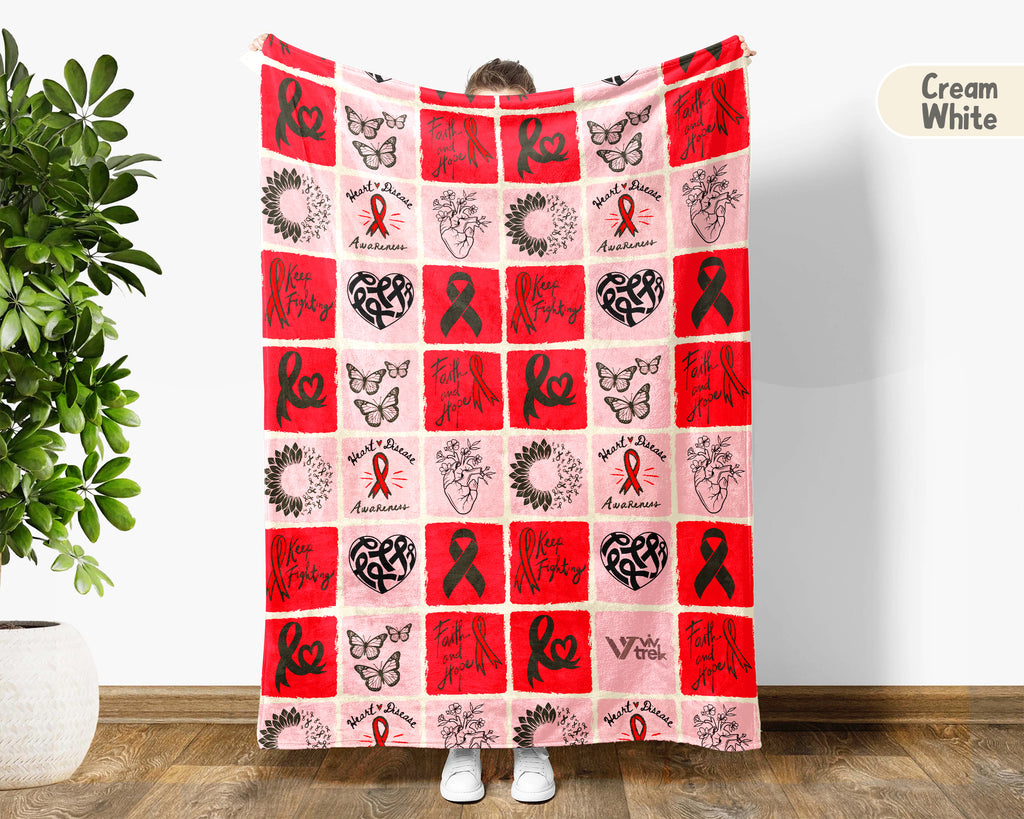 Heart Disease Awareness Blanket, Red Ribbon Support Throw, Heart Health Gift, Cozy Cardiology Awareness Comfort Blanket