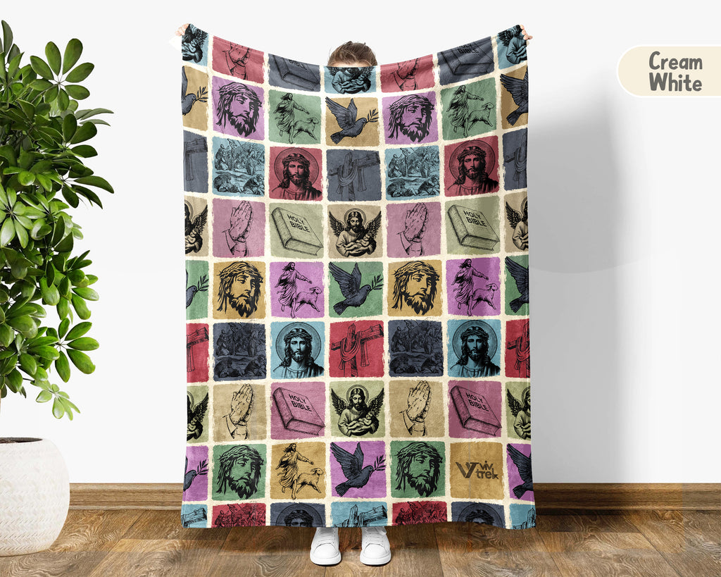 Christian Faith Blanket, Jesus Lover Throw, Inspirational Religious Cozy Blanket, Bible Verse Home Decor Gift for Family Friends