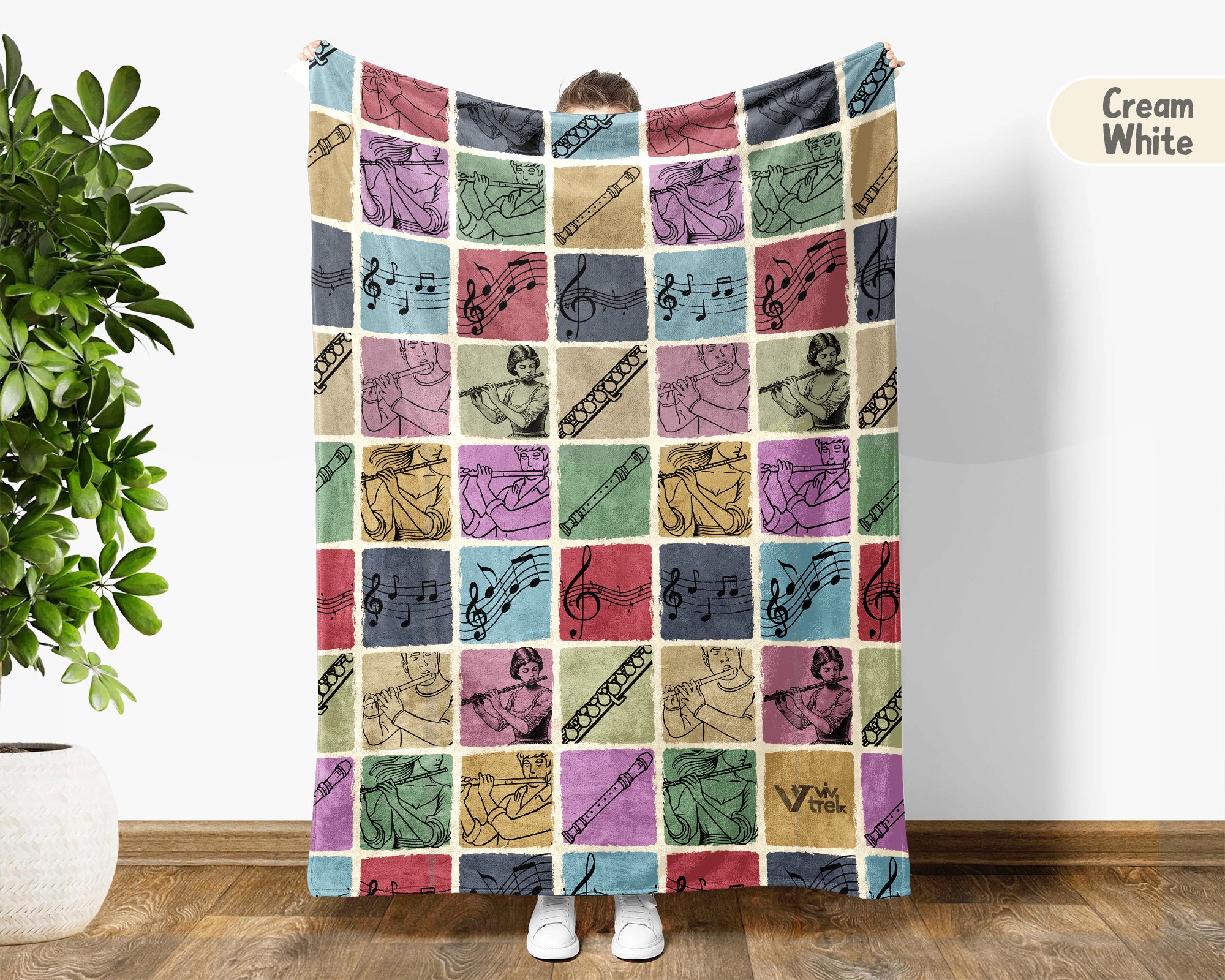Vintage Flute Lover Blanket – Cozy Musician Gift Throw
