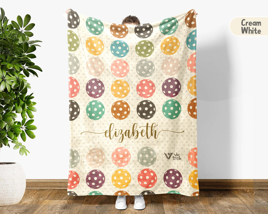 Custom Name Retro Pickleball Blanket, Personalized Sports Throw for Athlete Fans Game Room Decor and Cozy Gifts