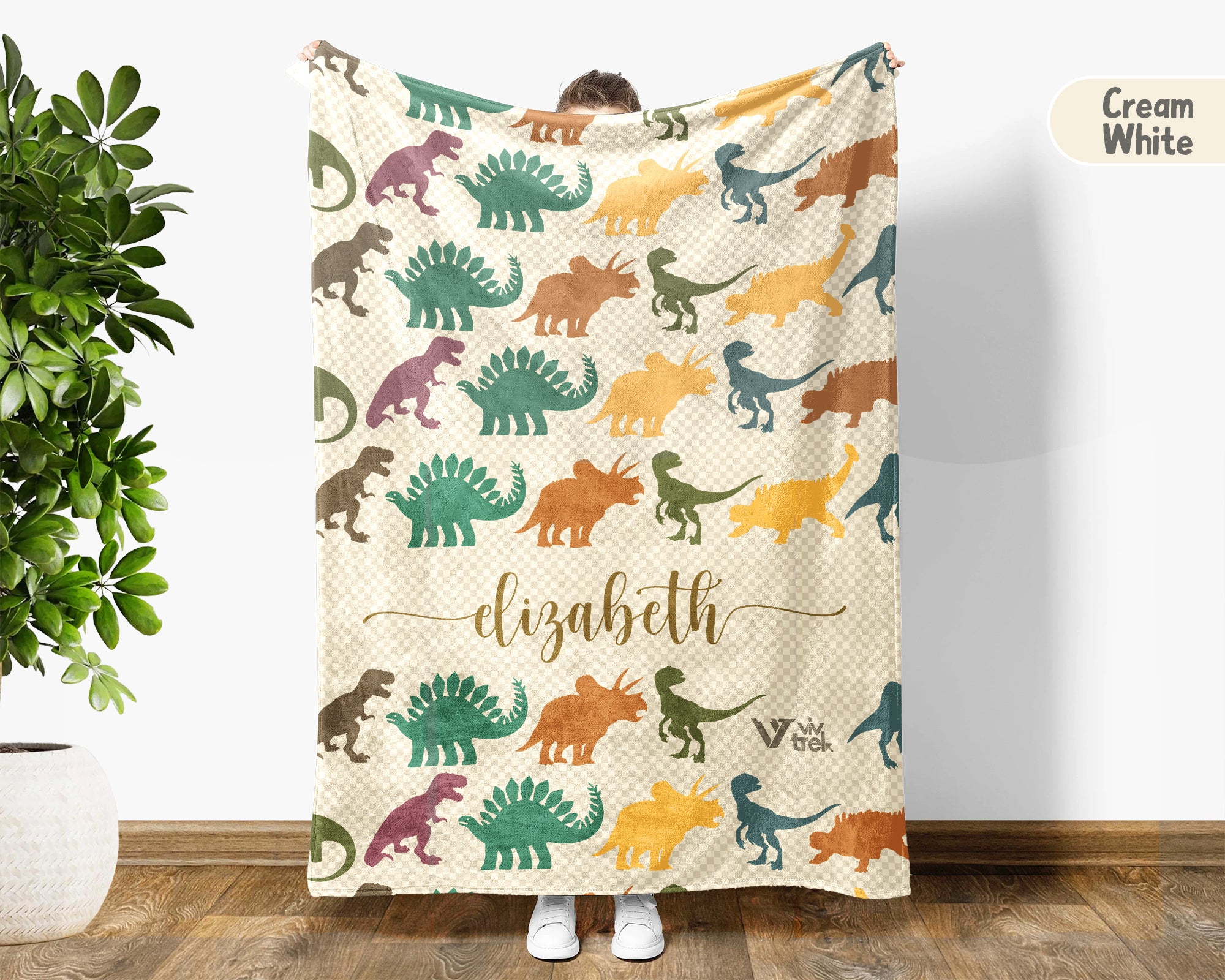 Personalized Dino Blanket Custom Name Prehistoric Animal Throw Retro Dinosaur Decor Cozy Gift Unique Home Accent Idea