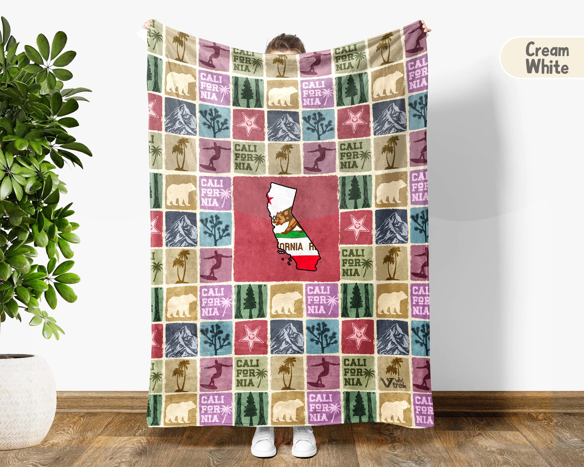Retro California State Blanket, Patriotic Throw, Vintage CA Decor, American Inspired Cozy Blanket for Home and Sofa