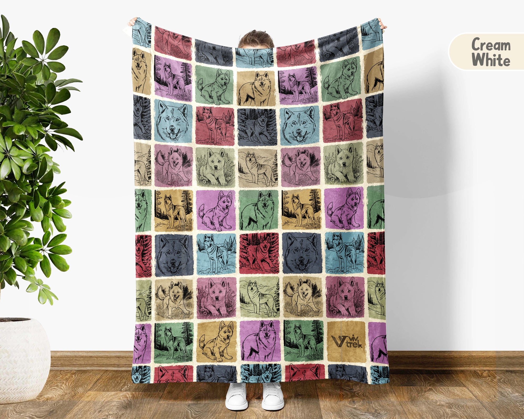 Retro Siberian Husky Blanket – Cozy Dog Lover Throw for Home
