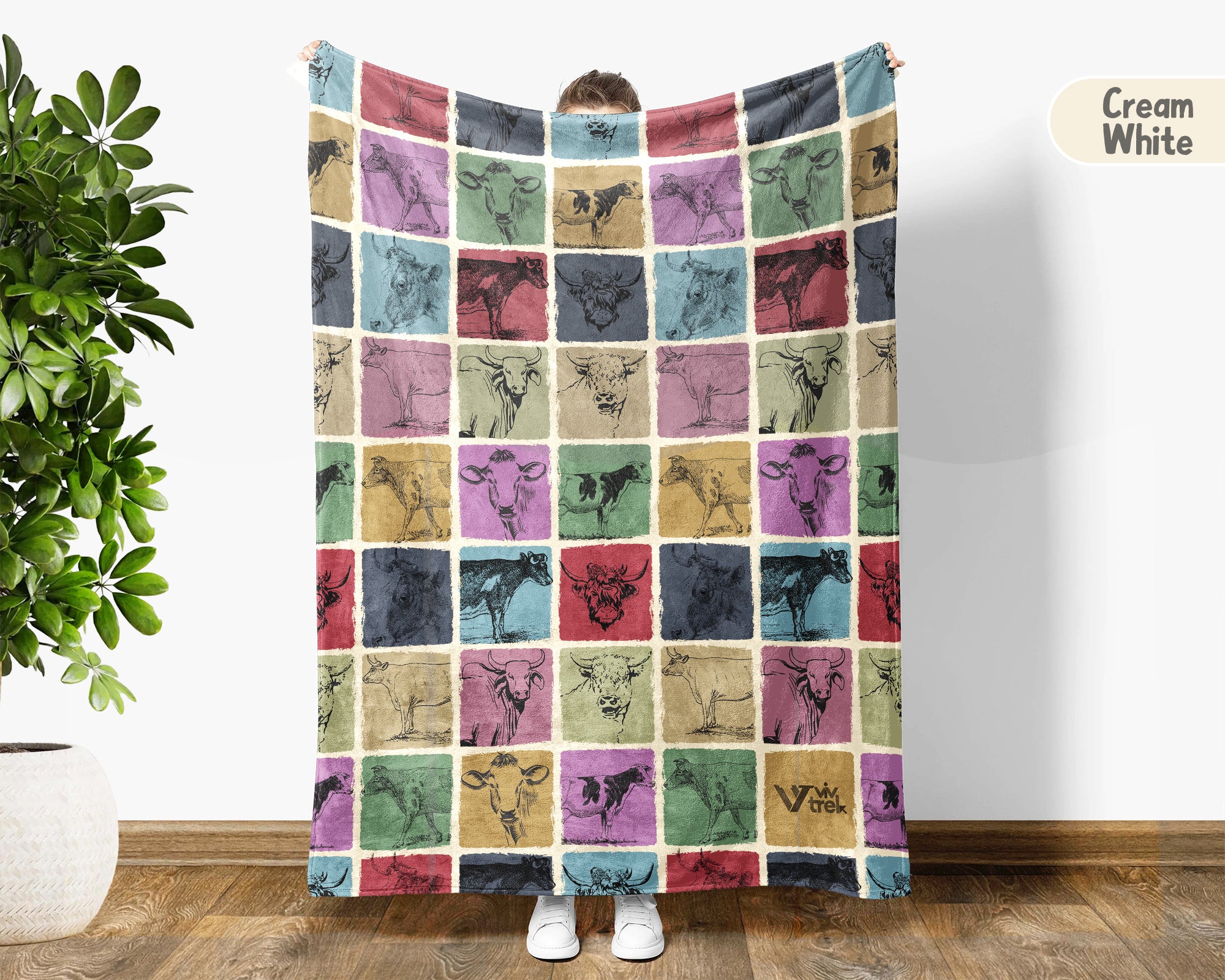 Vintage Cow Blanket Gift for Dairy Farmer Cozy Farm Animal Throw Cattle Lover Decor Soft Rustic Ranch Inspired Home Gift