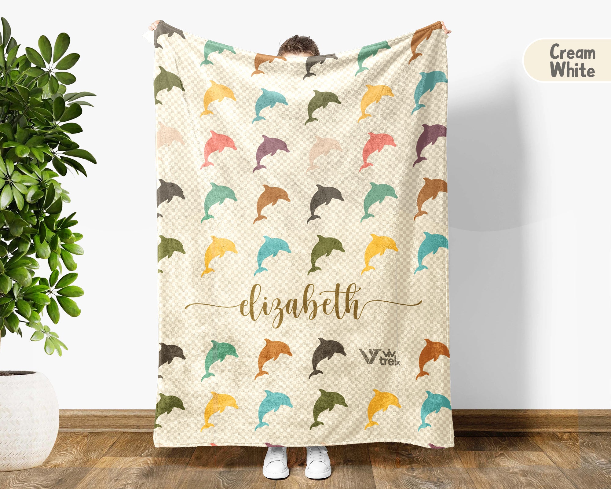 Personalized Dolphin Lover Blanket Custom Name Vintage Ocean Throw Cozy Marine Life Fleece Gift Retro Sea Animal Home Decor Accent