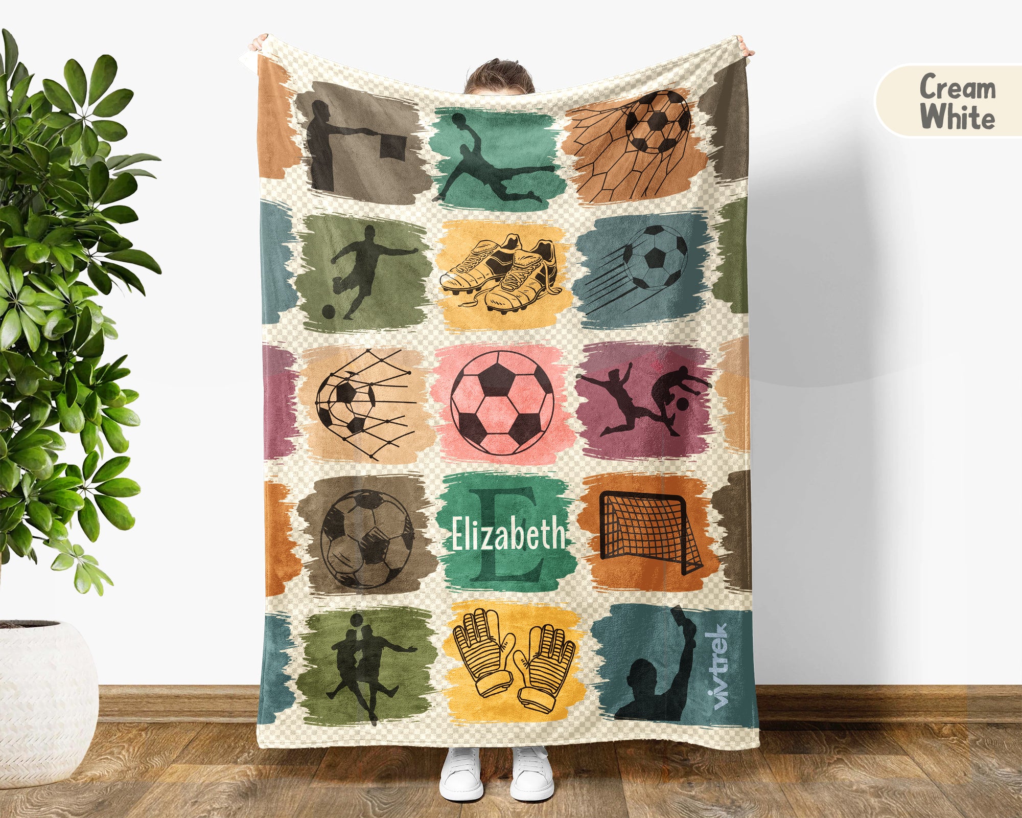 Custom Soccer Blanket, Retro Personalized Name Soccer Throw for Boys and Girls, Unique Soccer Lover Gift, Cozy Sports Blanket