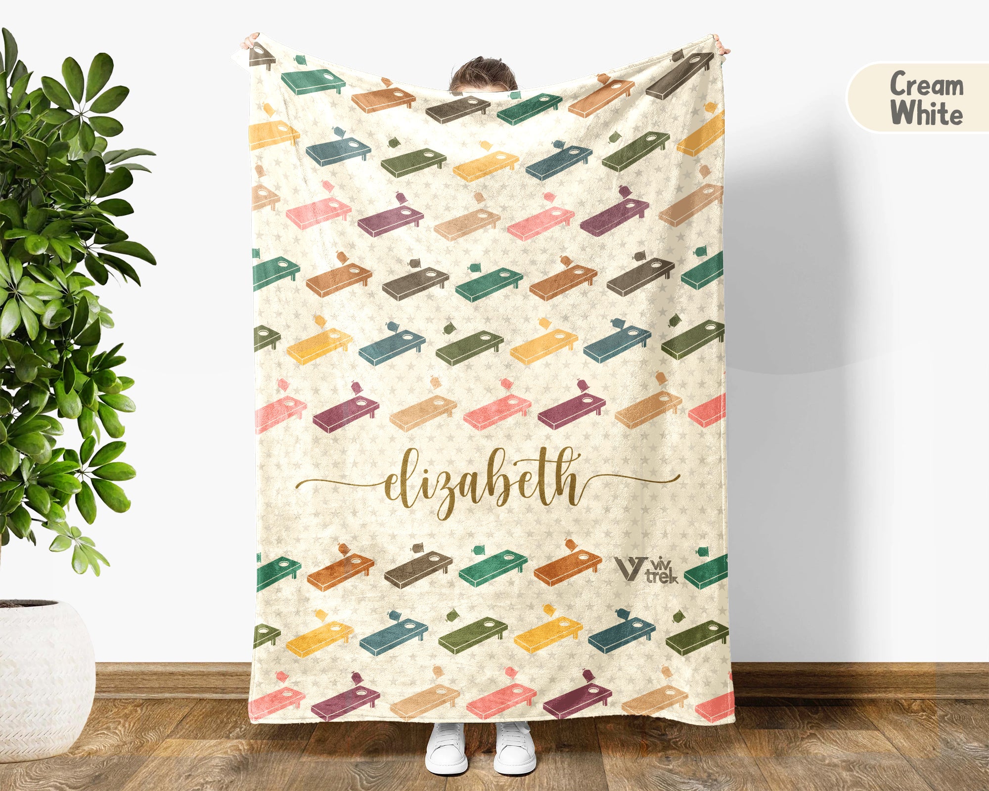 Custom Name Cornhole Blanket – Vintage Backyard Game Lover Throw