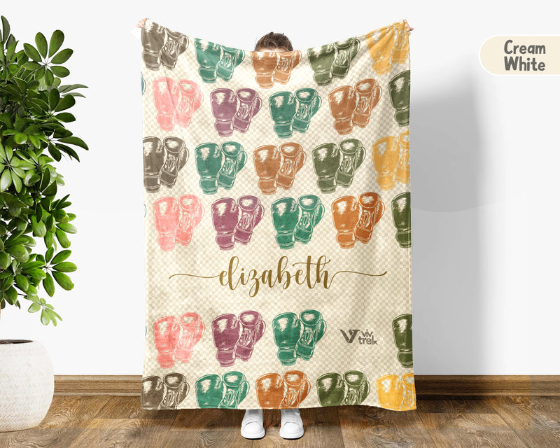 Custom Name Boxing Lover Blanket Sporty Throw Cozy Personalized Gift Soft Fitness Decor for Boxing Fans Home