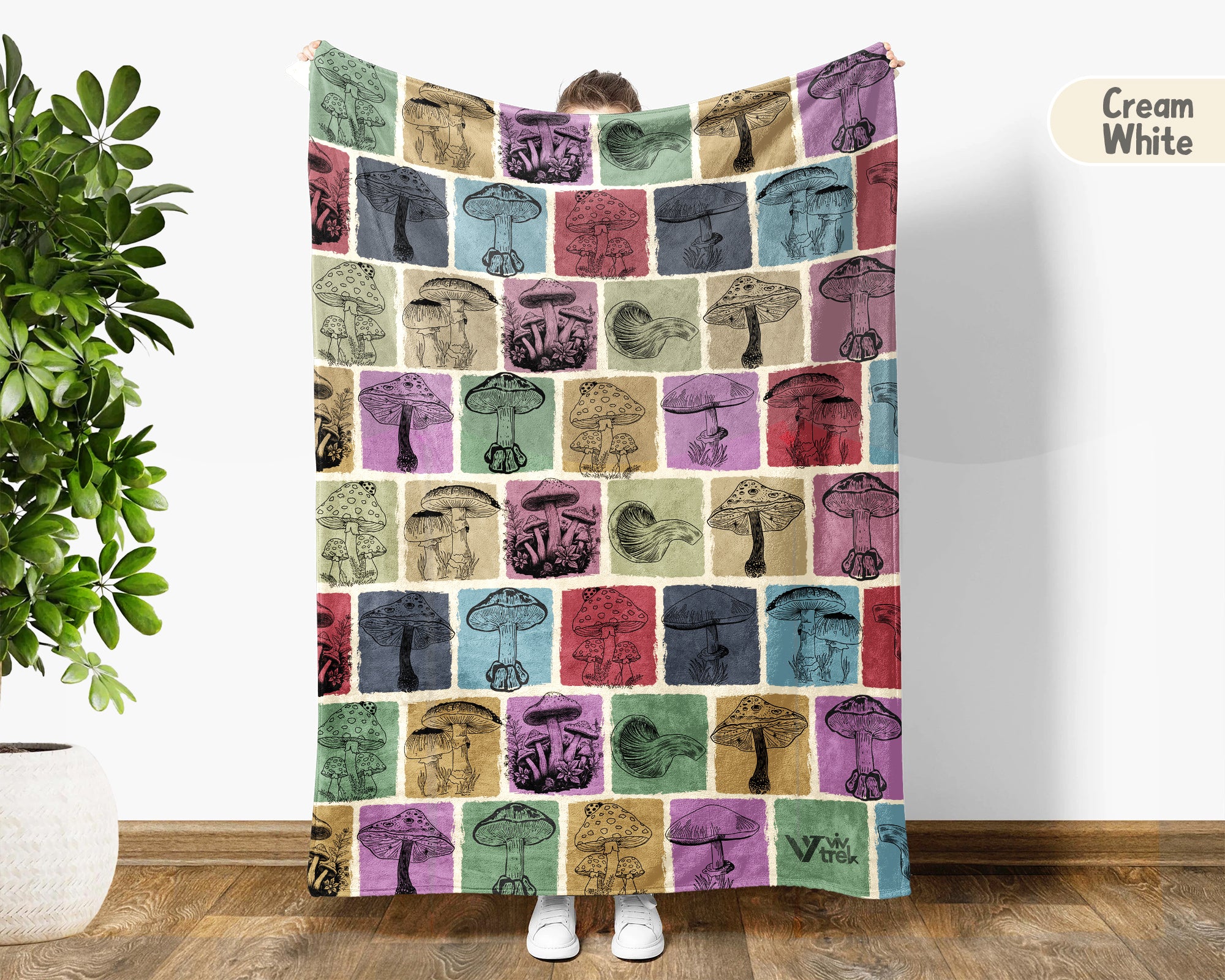 Vintage Mushroom Blanket Gift for Nature Lovers, Cozy Fungi Throw, Cottagecore Decor Accent for Bedroom and Woodland Inspired Spaces