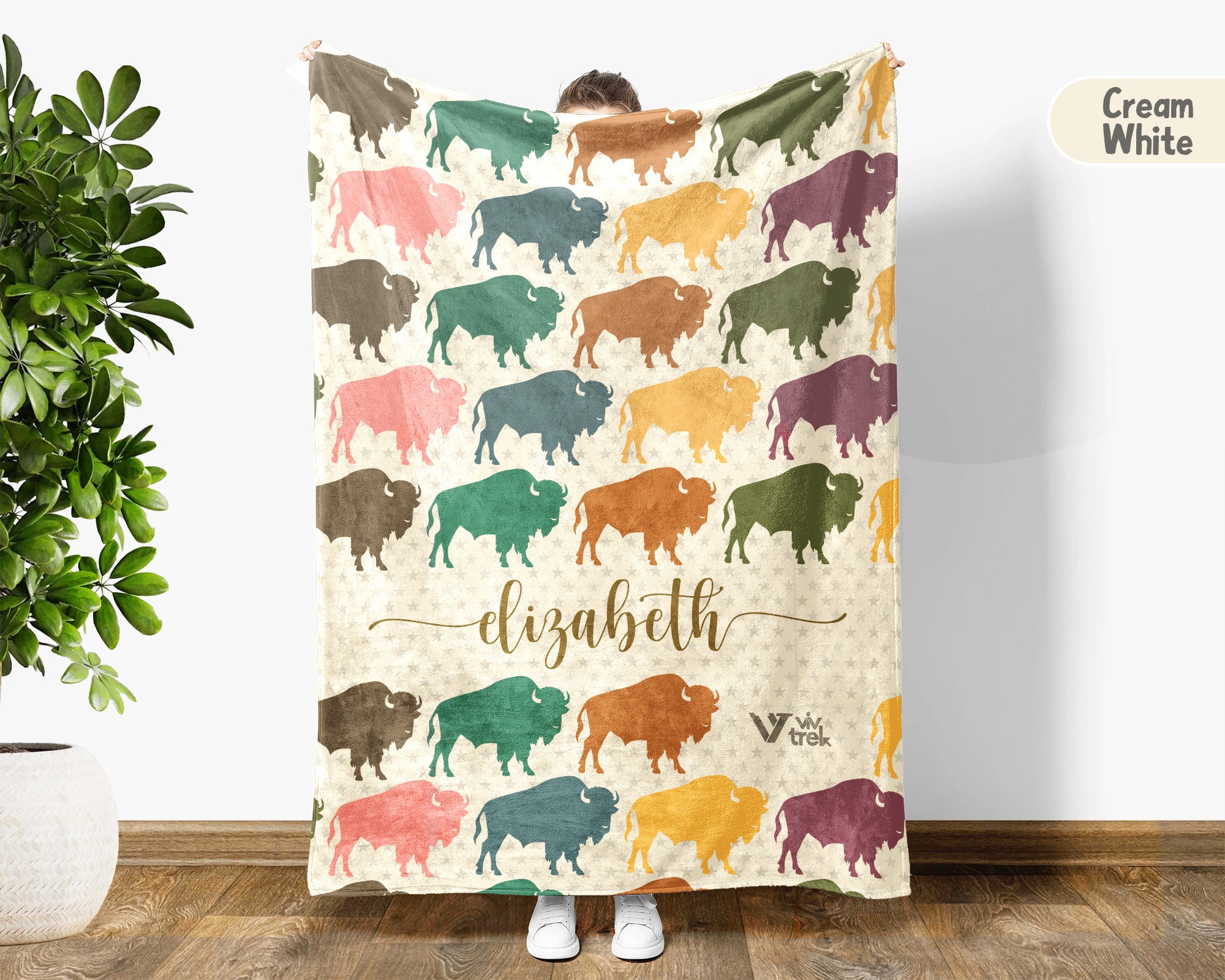 Custom Buffalo Blanket Personalized Name Wildlife Throw Retro Bison Graphic Cozy Rustic Home Decor Unique Western Gift Idea