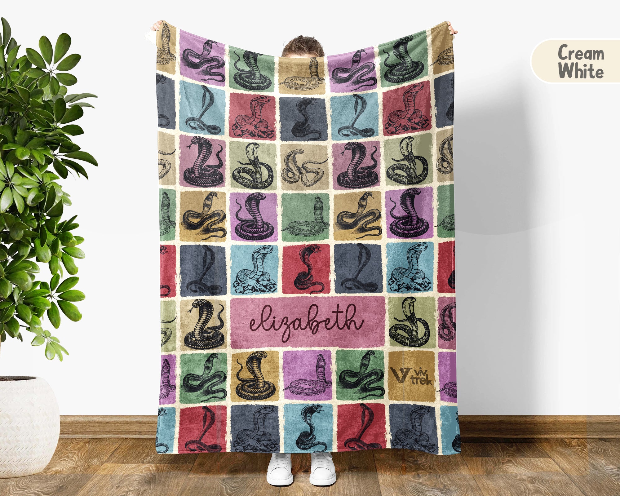 Custom Cobra Snake Blanket Personalized Name Retro Reptile Throw Cozy Serpent Decor Unique Exotic Animal Gift Home Accent