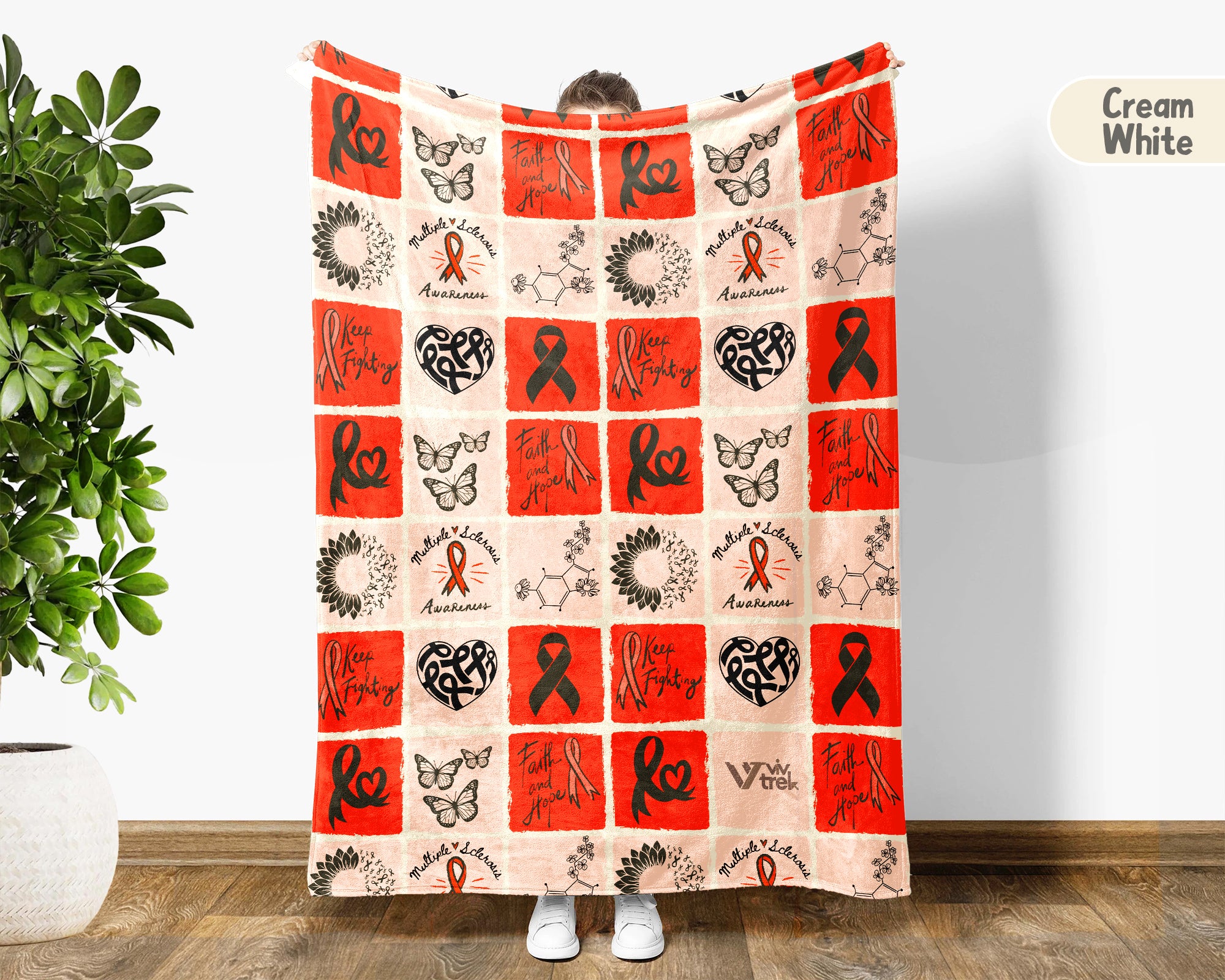 Multiple Sclerosis Blanket, Orange Ribbon Support Throw, March MS Awareness Gift, Cozy Comfort Battle Blanket for Advocacy and Care